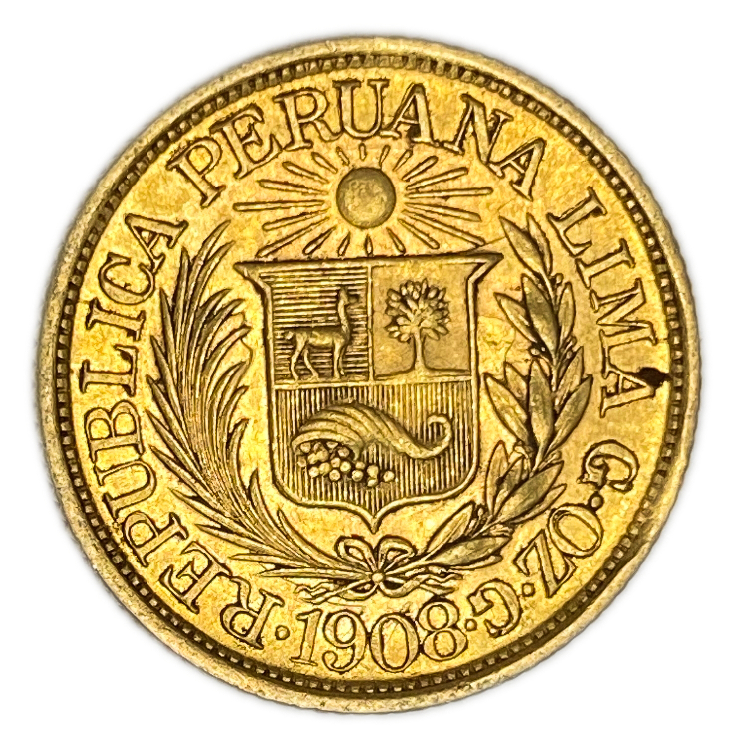 Peru - 1/2 Libra 1908 - AU - Liberty Head - Gold 917, 3.99g, 19mm - 1 0