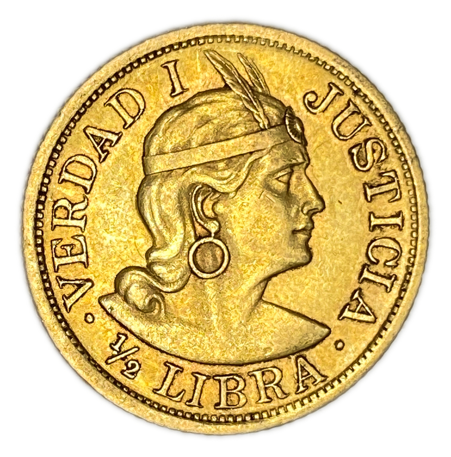 Peru - 1/2 Libra 1908 - AU - Liberty Head - Gold 917, 3.99g, 19mm - 1 1