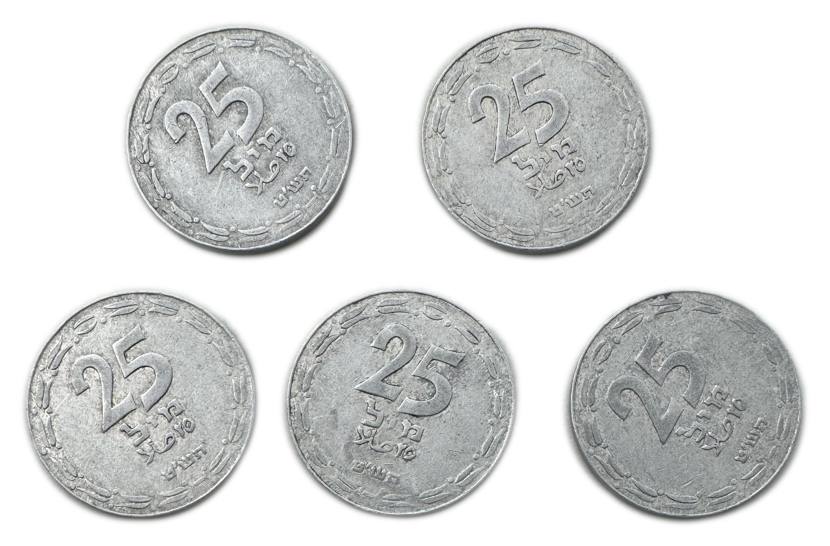 Israel - Lot of 3 coins 25 Mils 1949 - Open Link - Minting Error - Rotated 15, 45, 60, 345 degrees to the right - 1 0