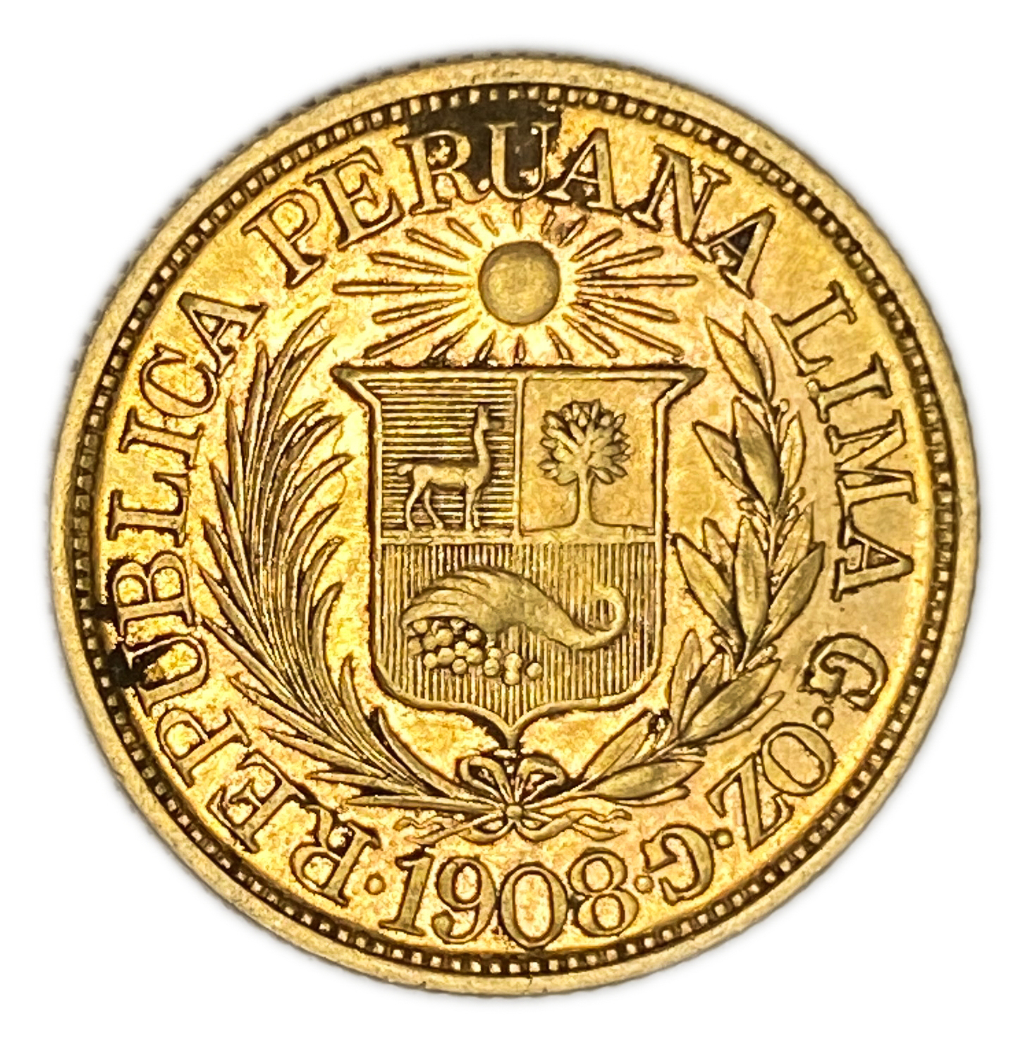 Peru - 1/2 Libra 1908 - AU - Liberty Head - Gold 917, 3.99g, 19mm - 1 0