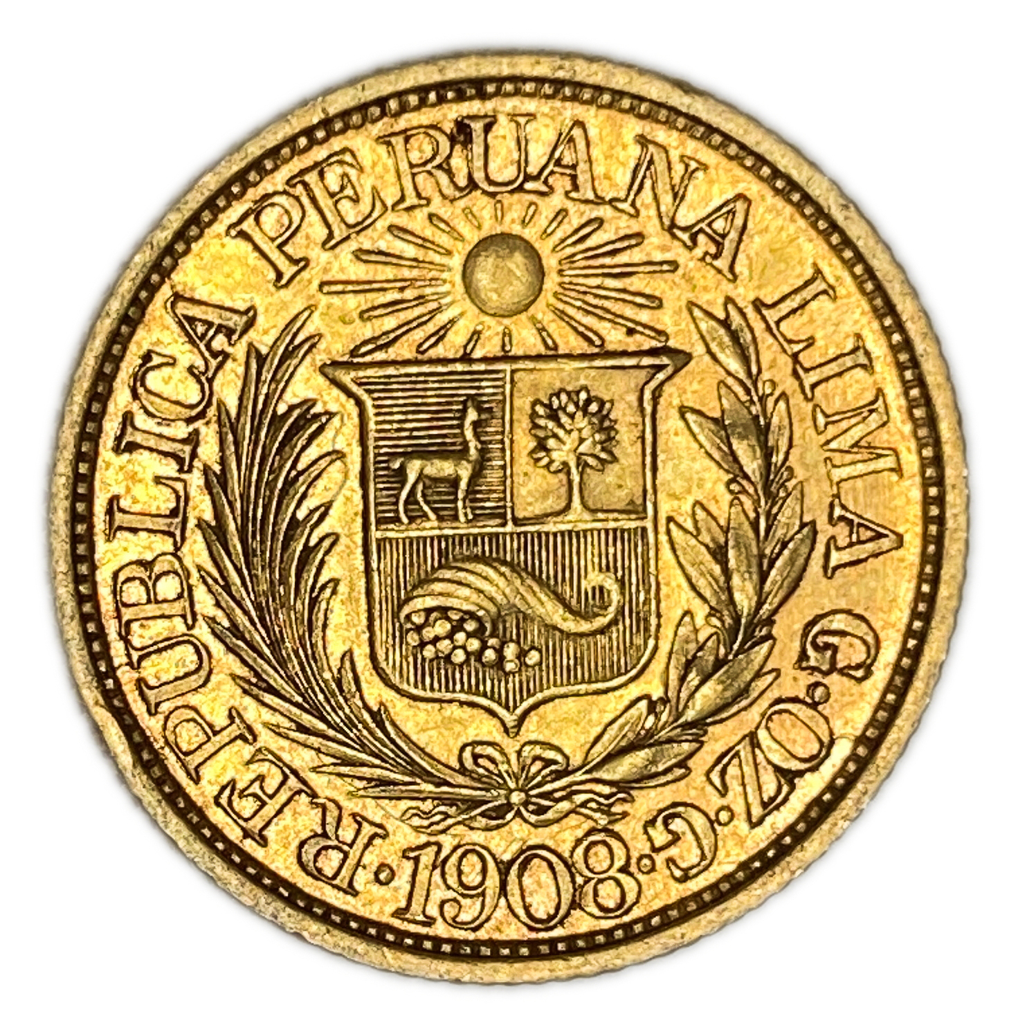 Peru - 1/2 Libra 1908 - AU - Liberty Head - Gold 917, 3.99g, 19mm - 1 0