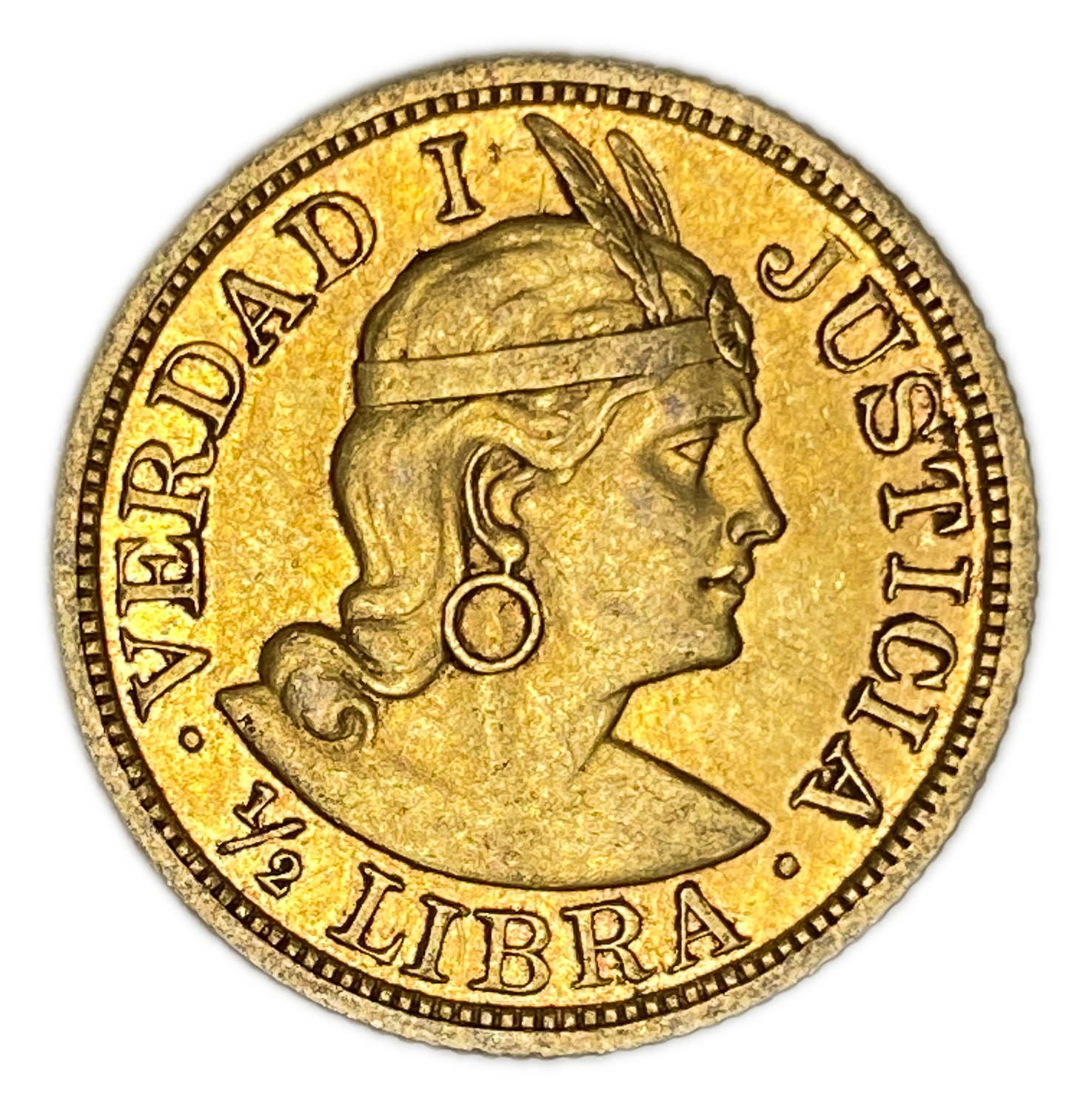 Peru - 1/2 Libra 1908 - AU - Liberty Head - Gold 917, 3.99g, 19mm - 1 1