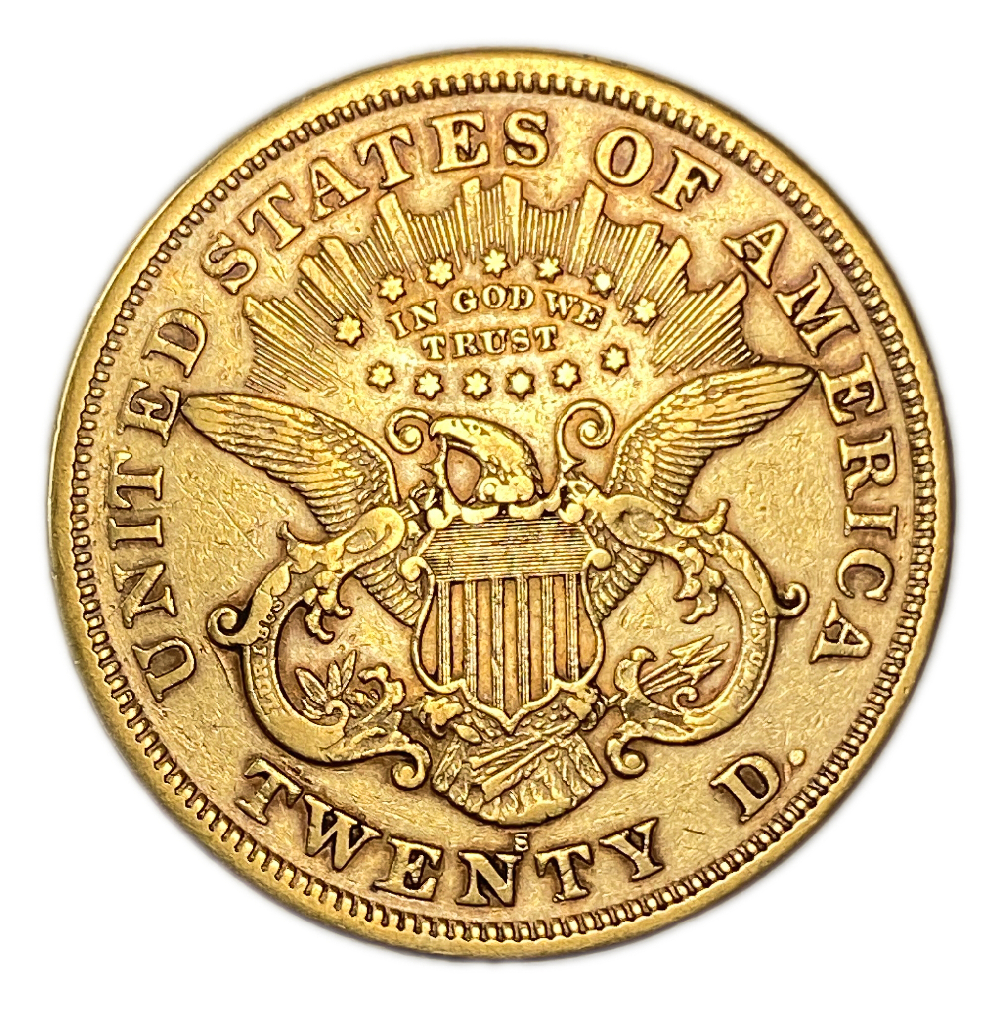 USA - 20 Dollars 1873 S - Liberty Head - Double Eagle, With motto - Gold 900, 33.43g, 34mm - 1 1