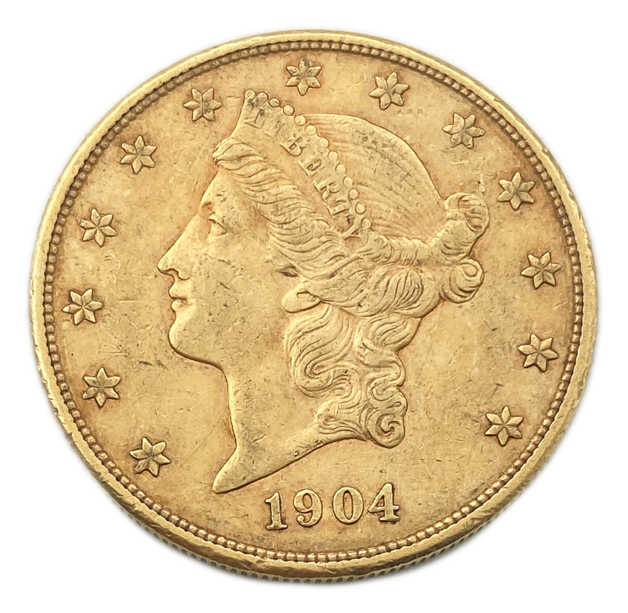 USA - 20 Dollars 1904 S - Liberty Head - Double Eagle, With motto - Gold 900, 33.43g, 34mm - 1 0
