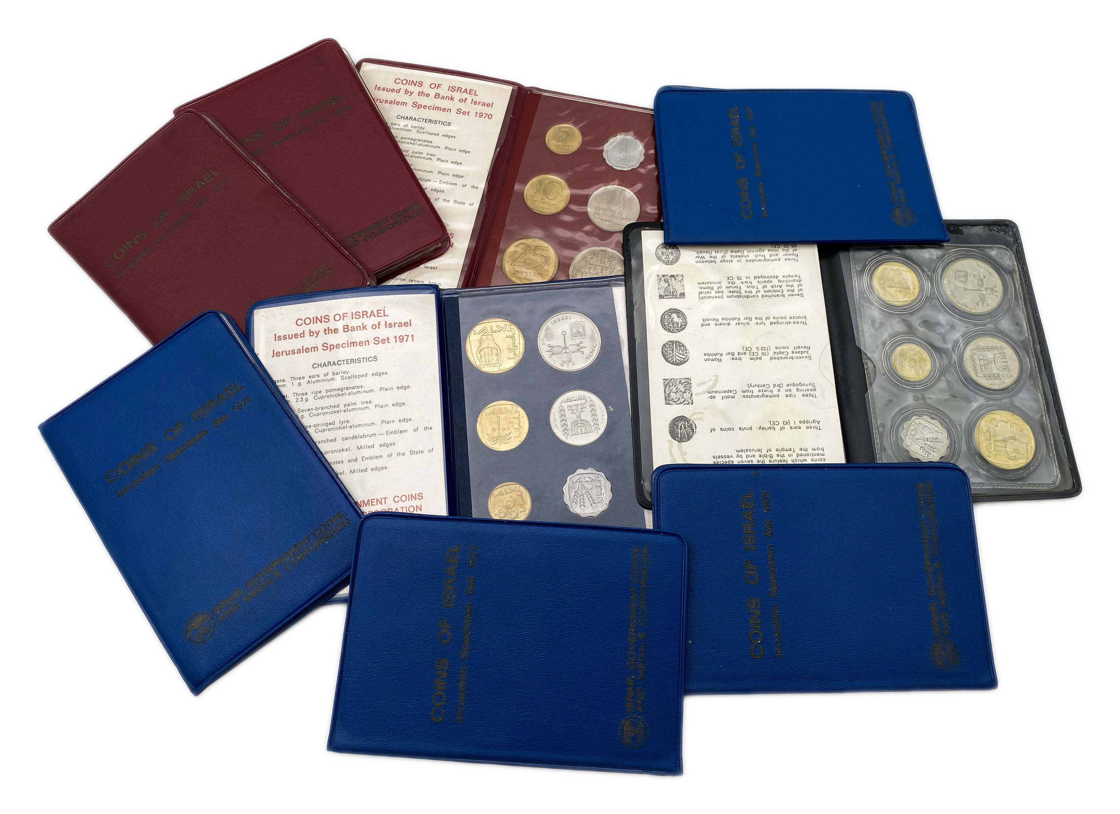 Israel - Lot of 9 Coin Sets of Years 1970, 1971, 1973 - Each Coin Set Contains 6 Coins, From 1 Agorah and Up to 1 Lira - 1 0