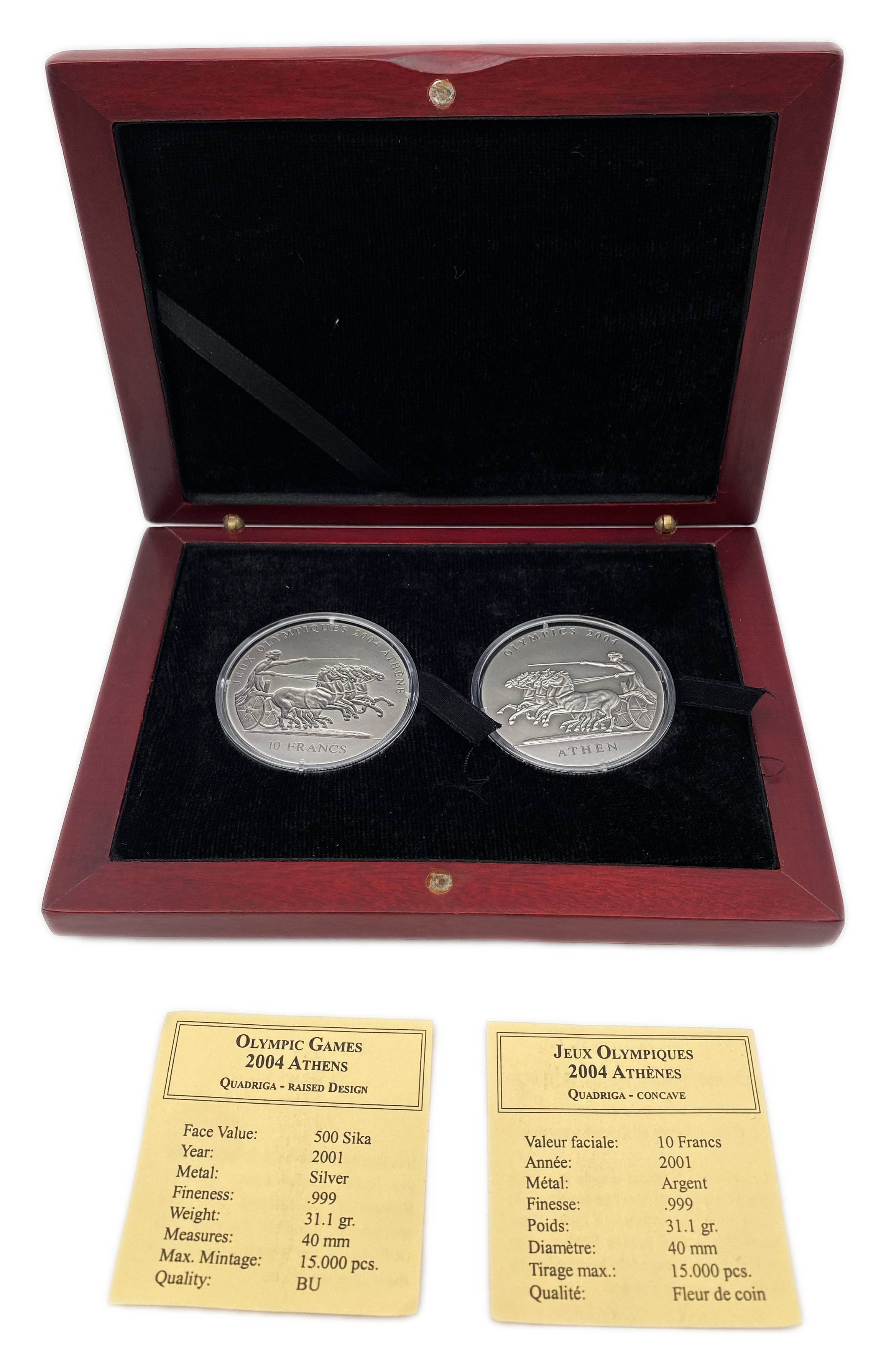 World Coins - Coin set of two silver coins, Olympics Games 2004, Athens - Silver 999, 31.1g each, 40mm - 1 0