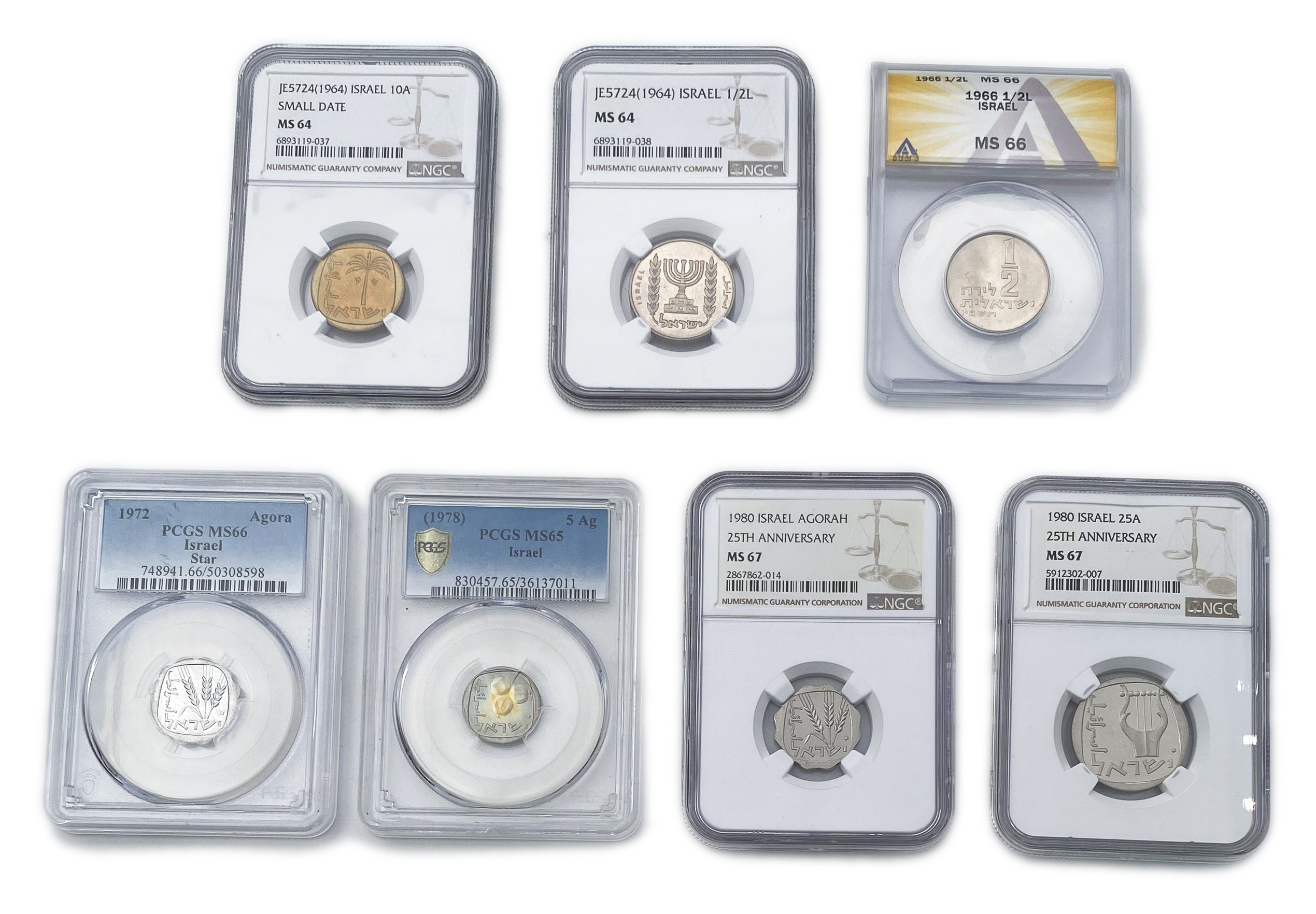 Israel - Lot of 7 graded coins from the Agora and Lira period - 1970' - 1 0