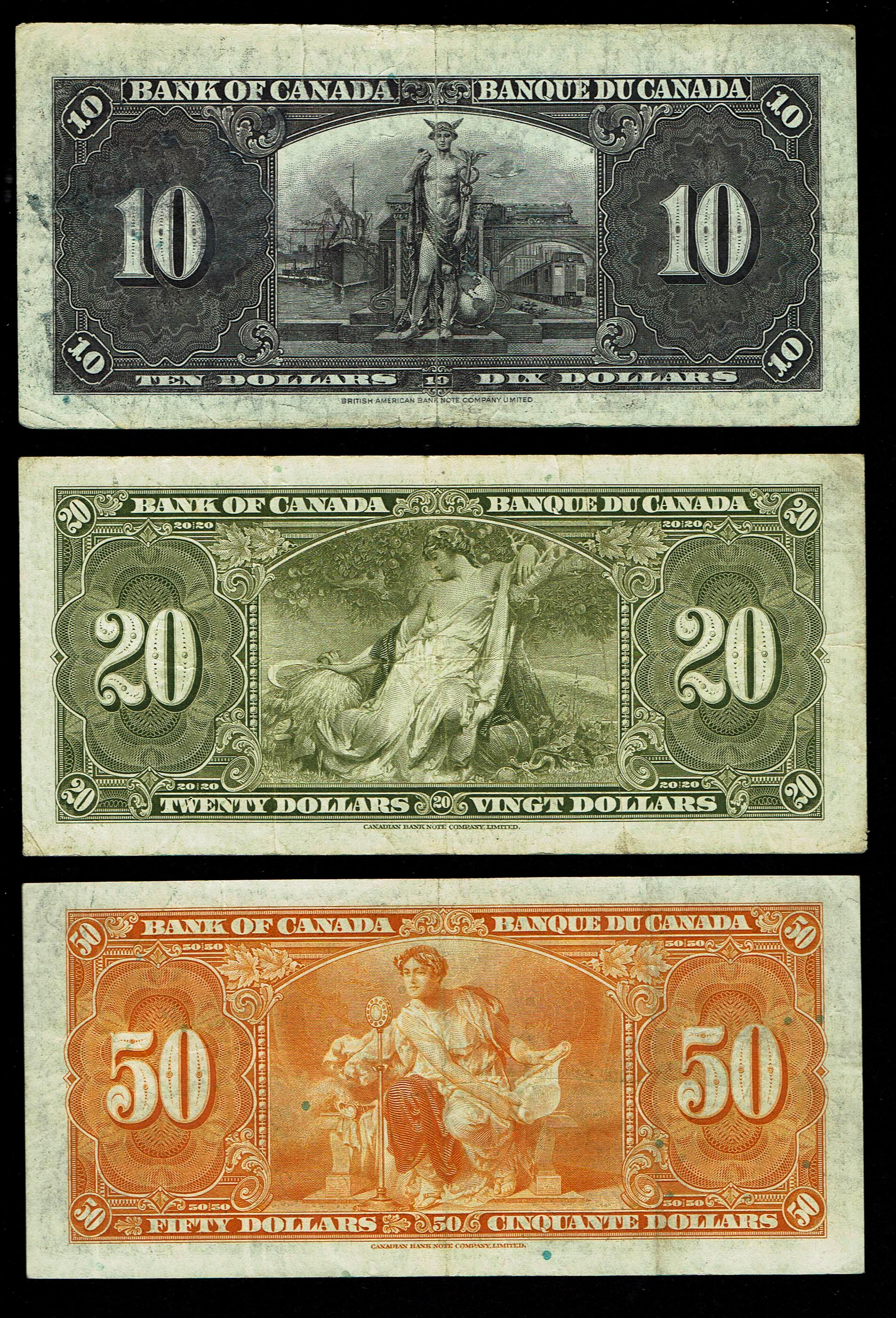 Canada - Lot of 6 Banknotes of 1, 2, 5, 10, 20, 50 Dollars 1937 - F-VF - 1 4