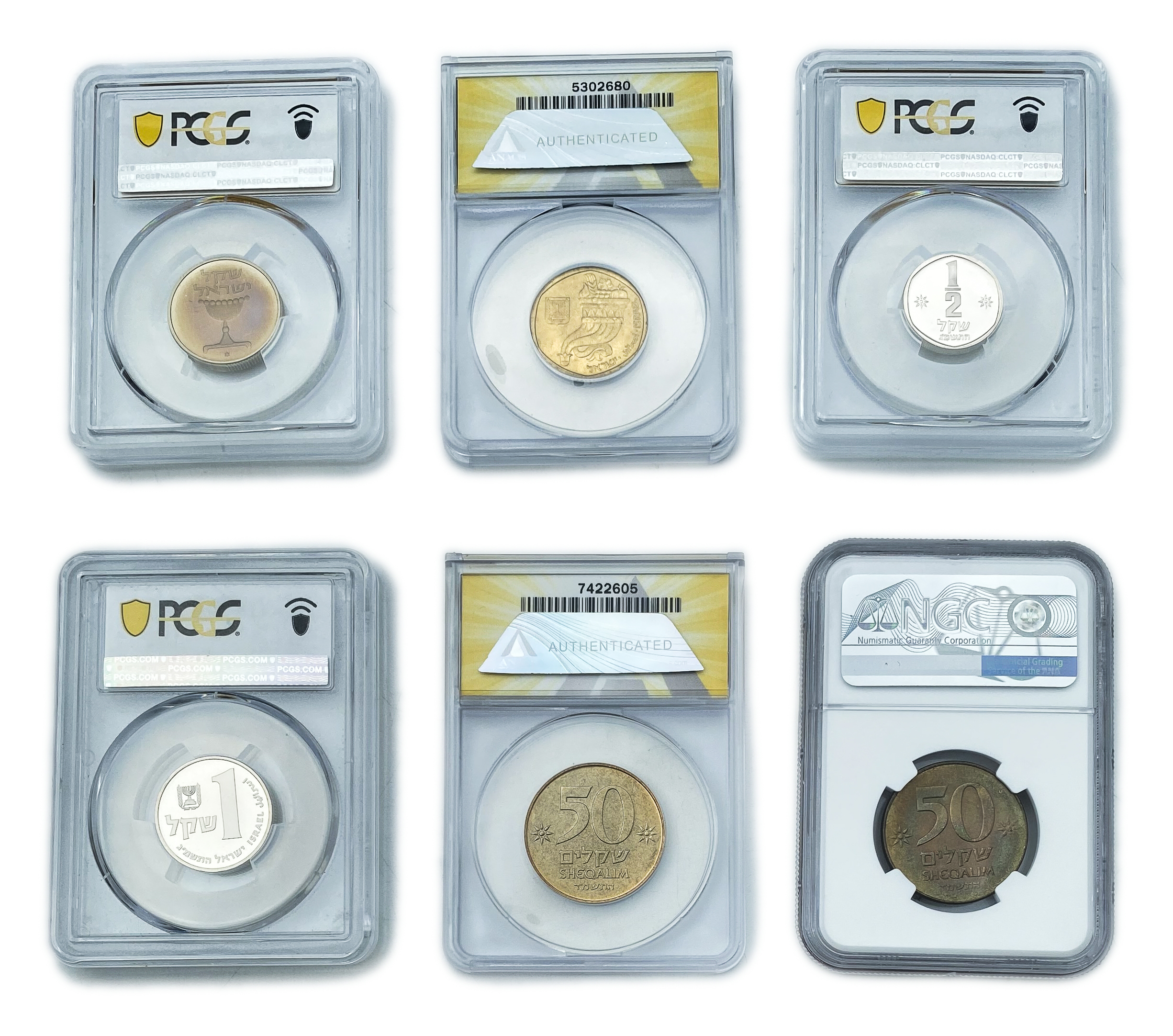 Israel - Lot of 6 graded coins from the Sheqel period - 1980' - 1 1