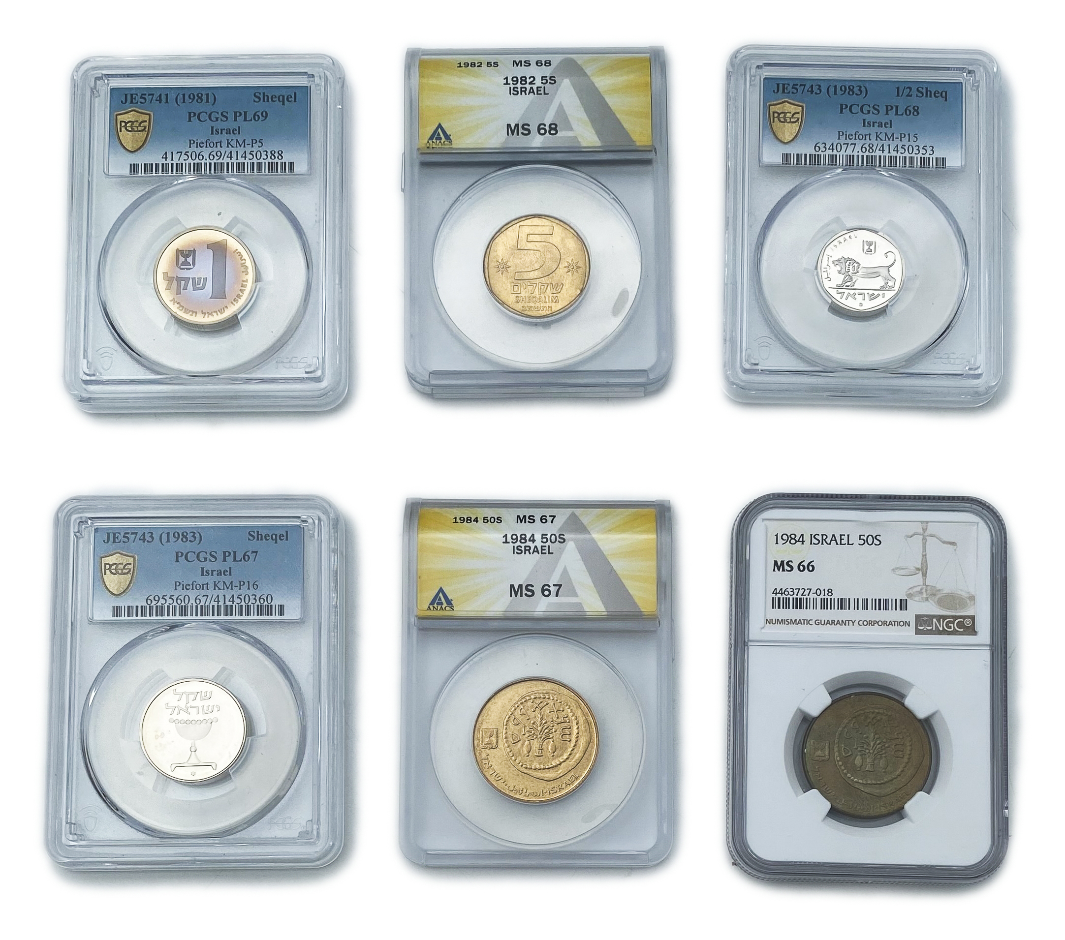 Israel - Lot of 6 graded coins from the Sheqel period - 1980' - 1 0