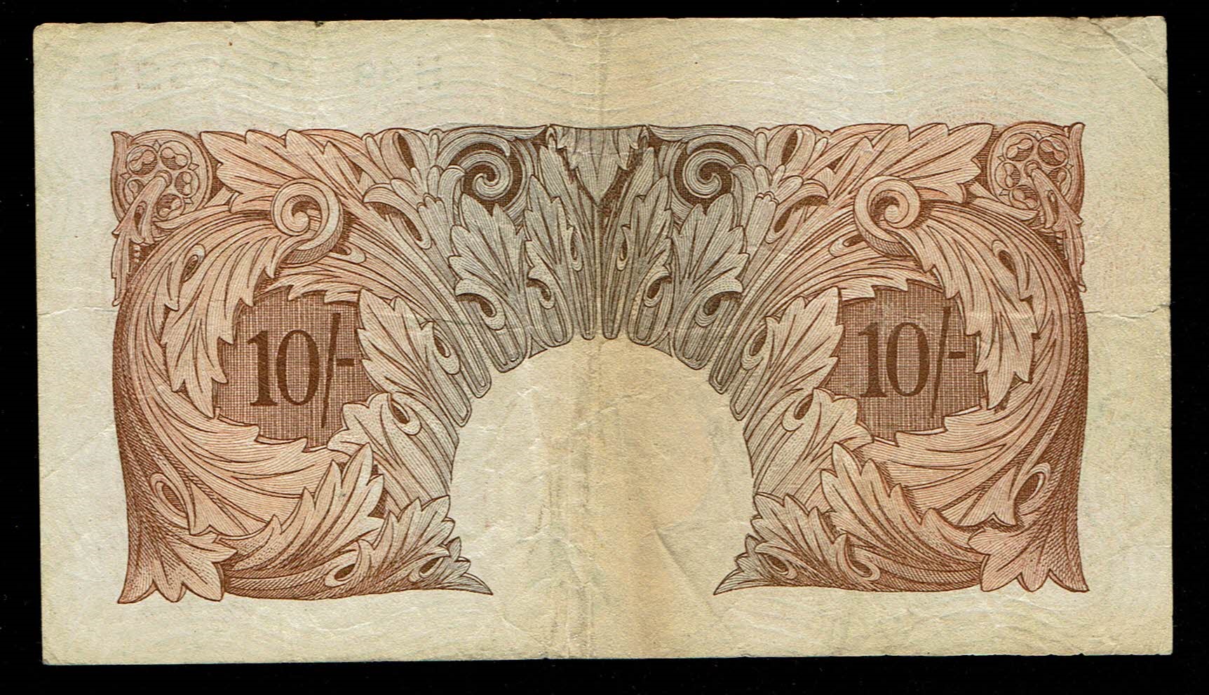 United Kingdom / England - 10 Shillings 1948-1949, Series A, Britannia, with Thread Signed by K. O. Peppiatt (KOP) ... - 1 1