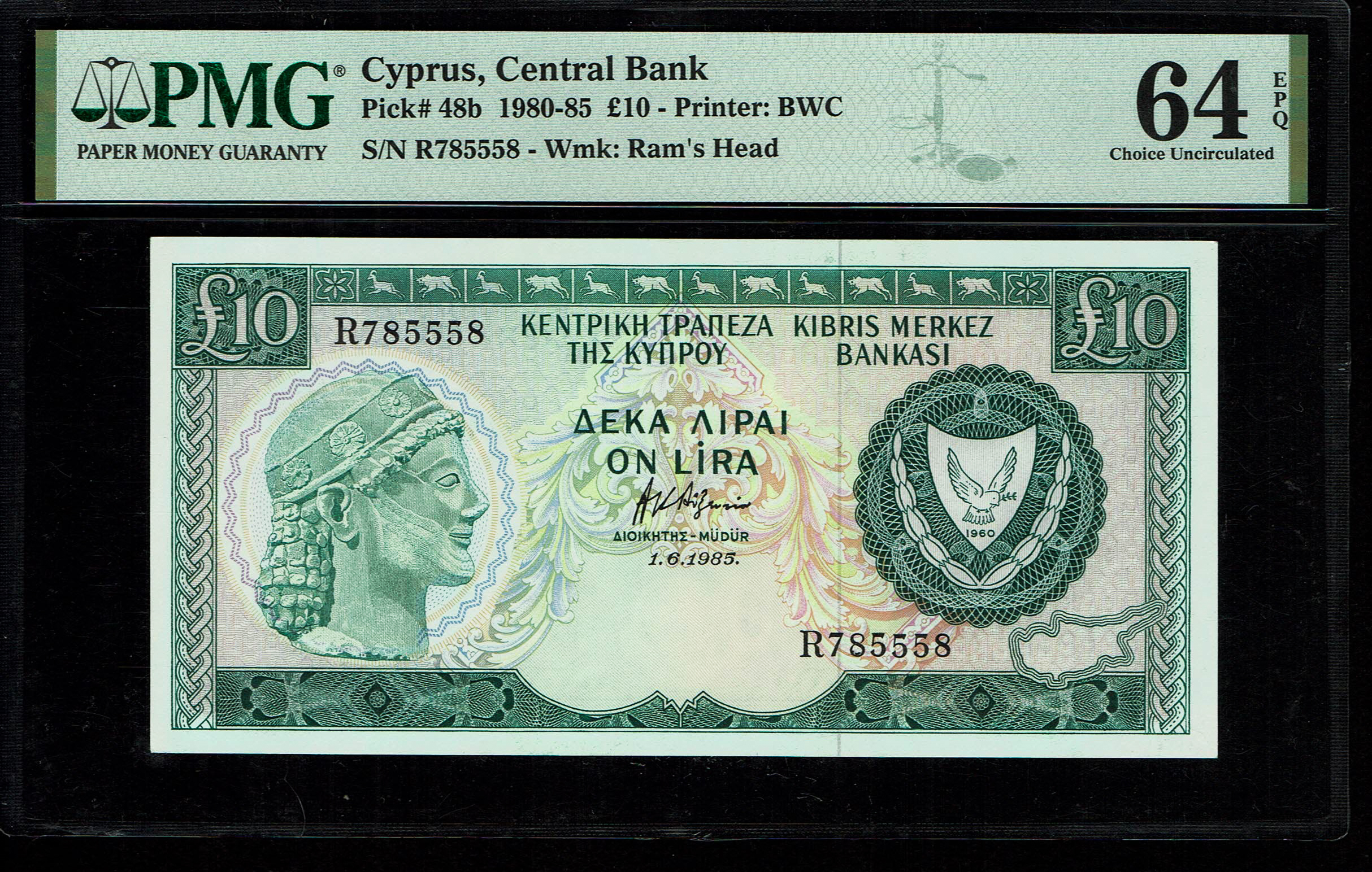 Cyprus - 10 Pounds 1980-1985 - PMG 64 EPQ - 1 0