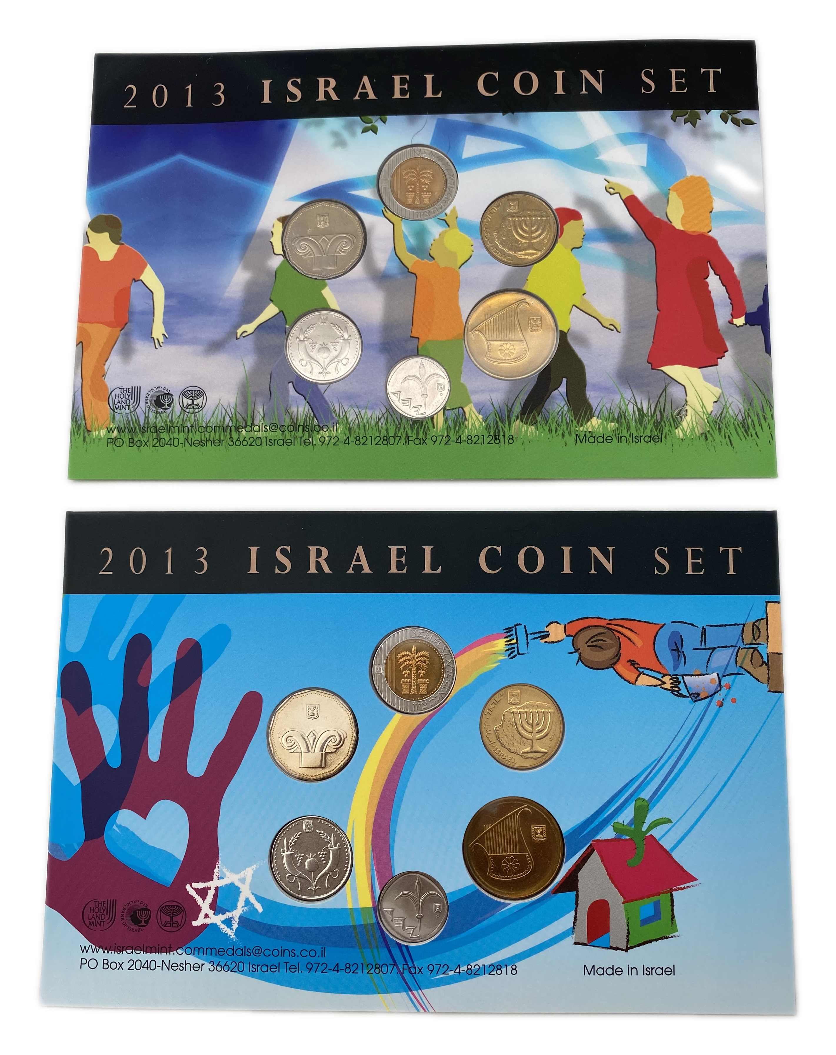 Israel - Pair of different coin sets in their design (set design) from 2013 The set contains 10 Agorat, 1/2, 1, 2 ... - 1 1