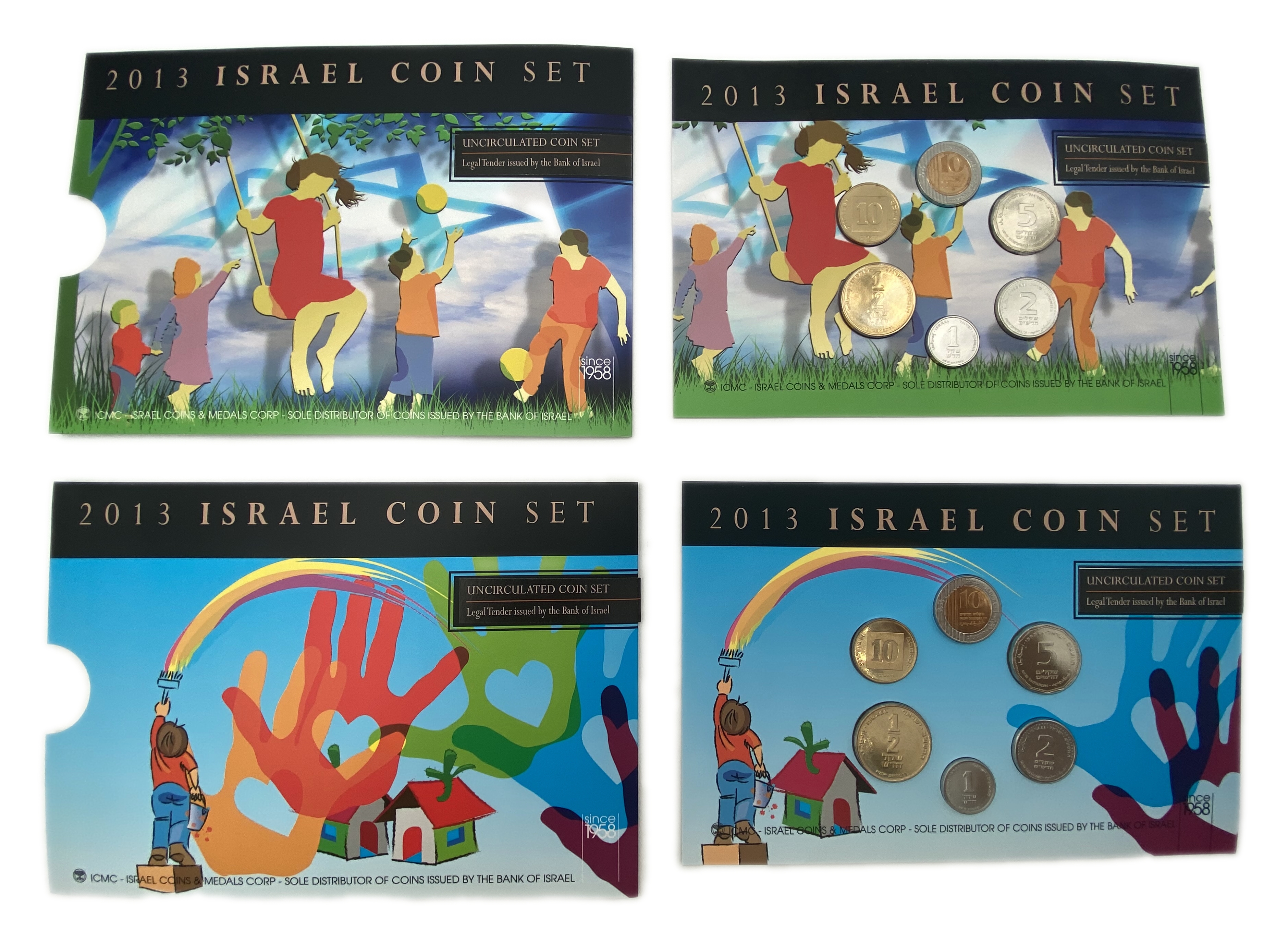 Israel - Pair of different coin sets in their design (set design) from 2013 The set contains 10 Agorat, 1/2, 1, 2 ... - 1 2