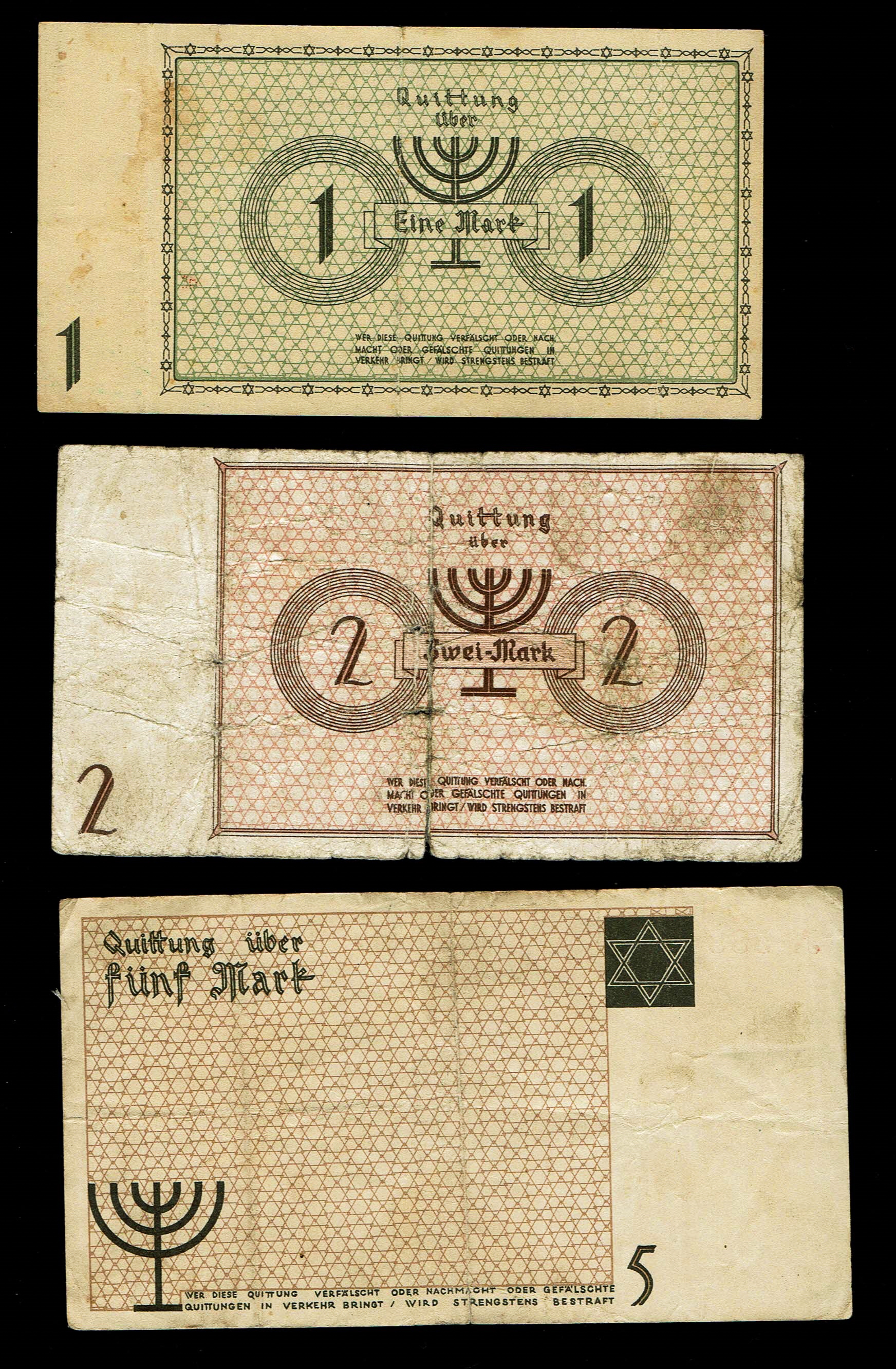 Holocaust concentration camps money - Poland - 1, 2 and 5 Mark 1940 - ghetto Lodz - G-VF - 1 1