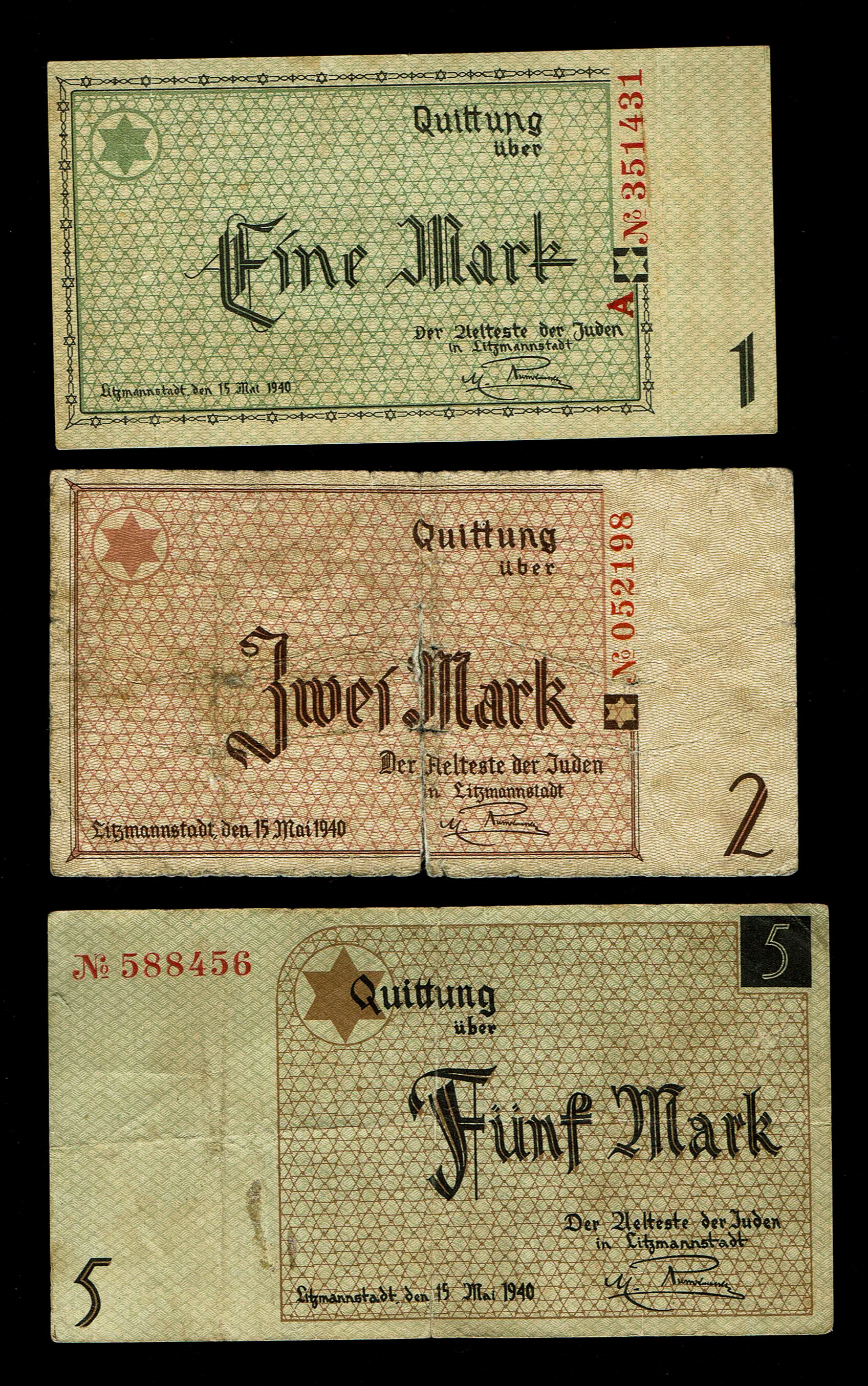 Holocaust concentration camps money - Poland - 1, 2 and 5 Mark 1940 - ghetto Lodz - G-VF - 1 0