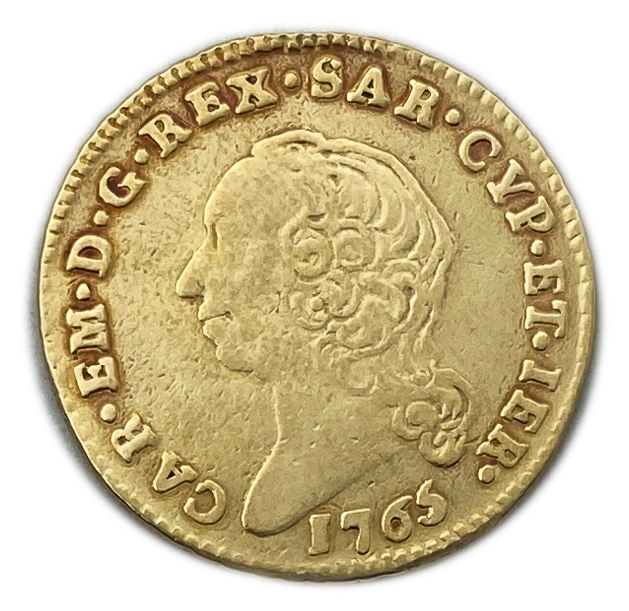 Italy - 1/2 Doppia 1765 - Sardinia - Charles Emmanuel III - Gold 905, 4.76g, 22mm - 1 0