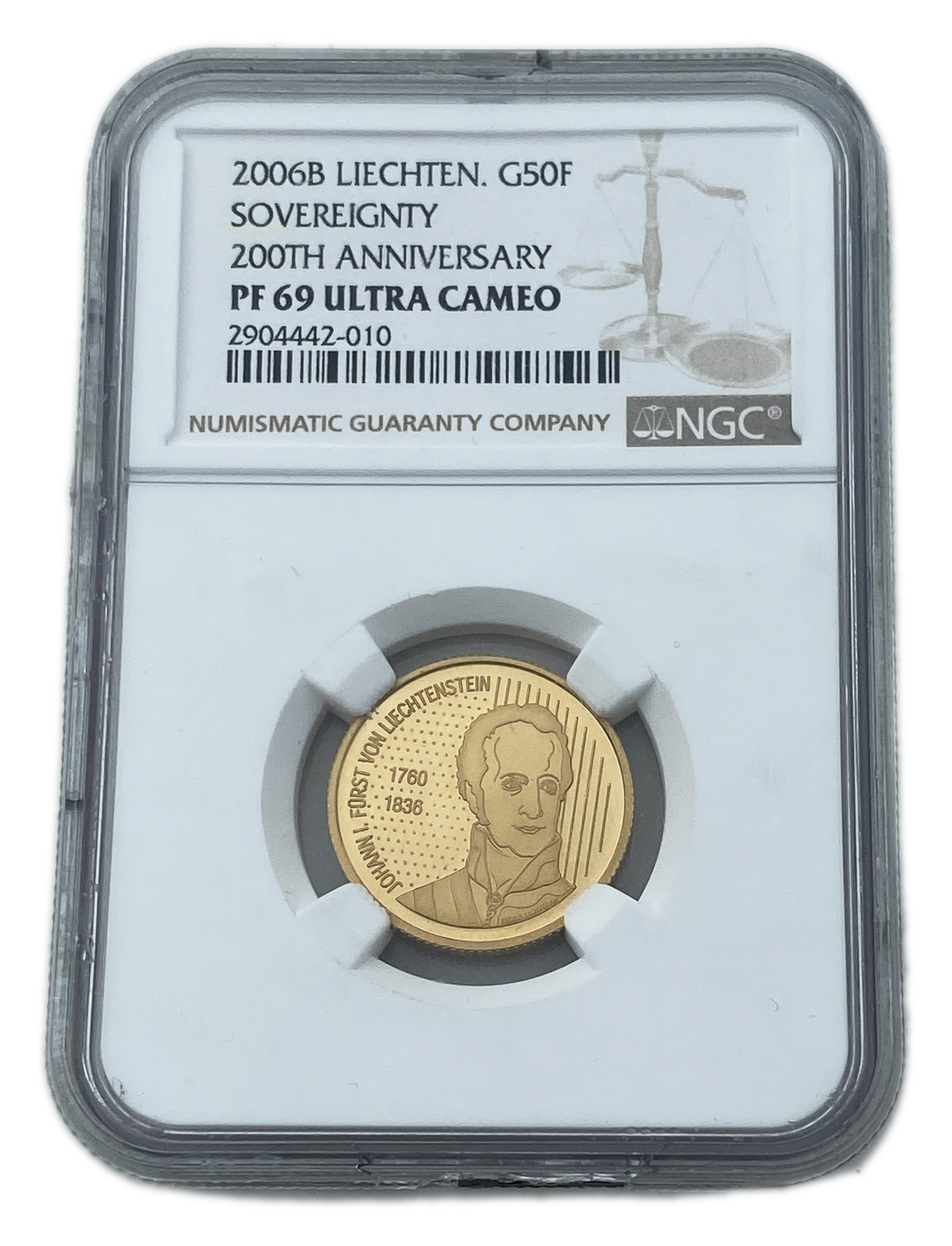 Liechtenstein - 50 Franken 2006 - Johann I, 200 Years of Sovereignty - Gold 900 or 999, 10g, 22.3mm - 1 2