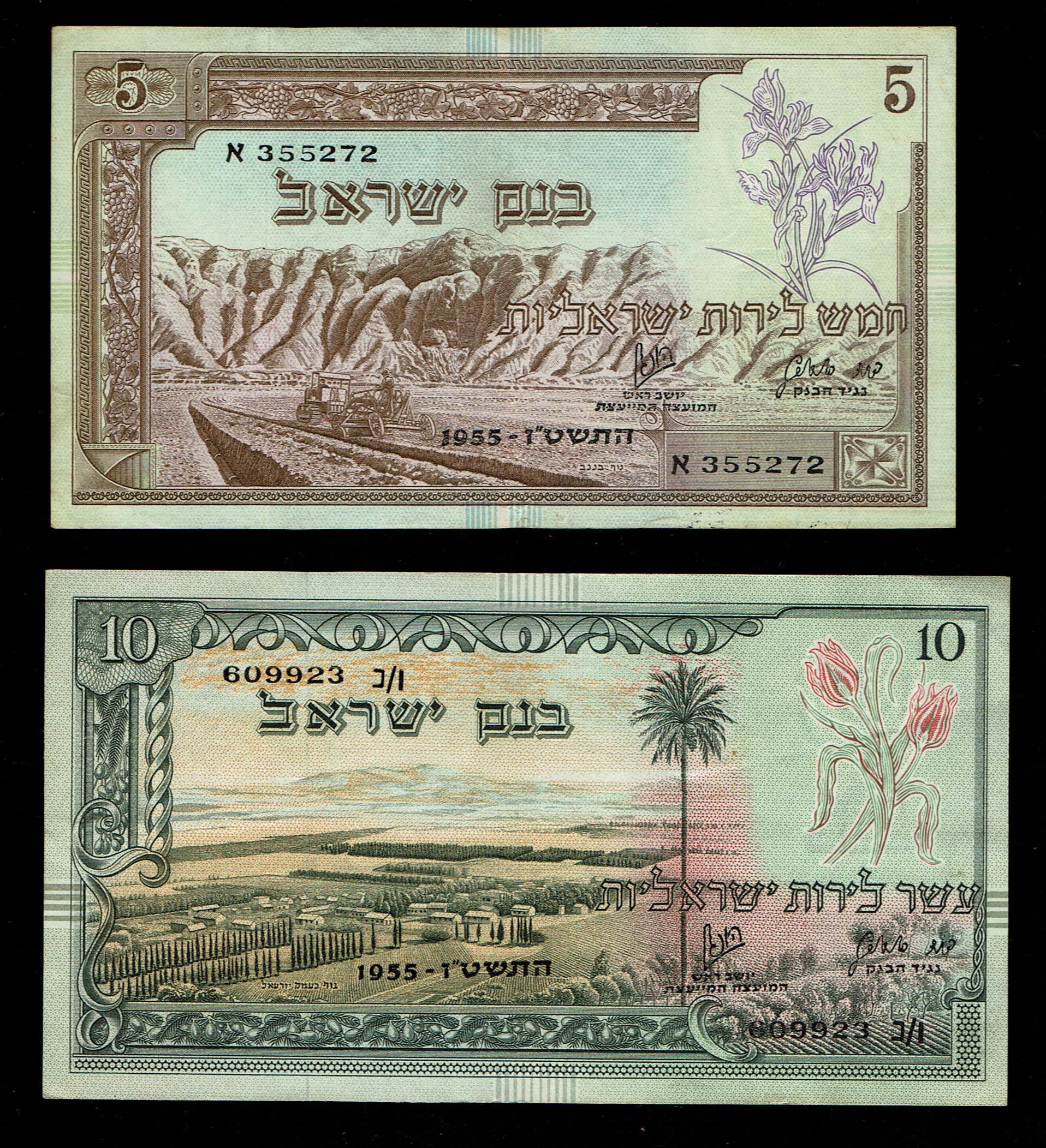 Israel - 4 Banknotes of 5, 10 and 50 Lirot 1955 - F-VF - 1 1