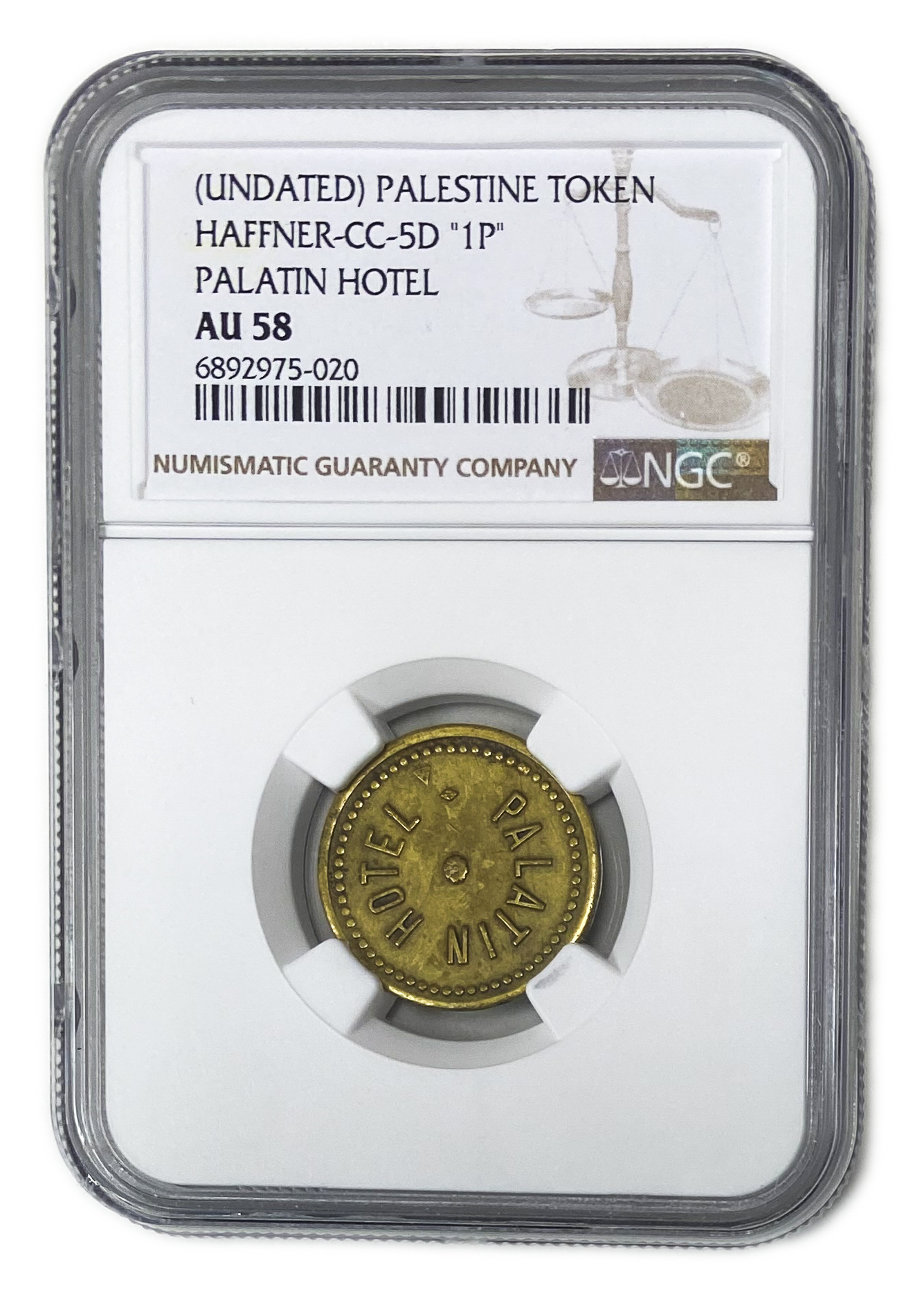 Palestine - 1 Piaster 1930' - Palatin Hotel - NGC AU 58 - Very high grade for this token - 1 2