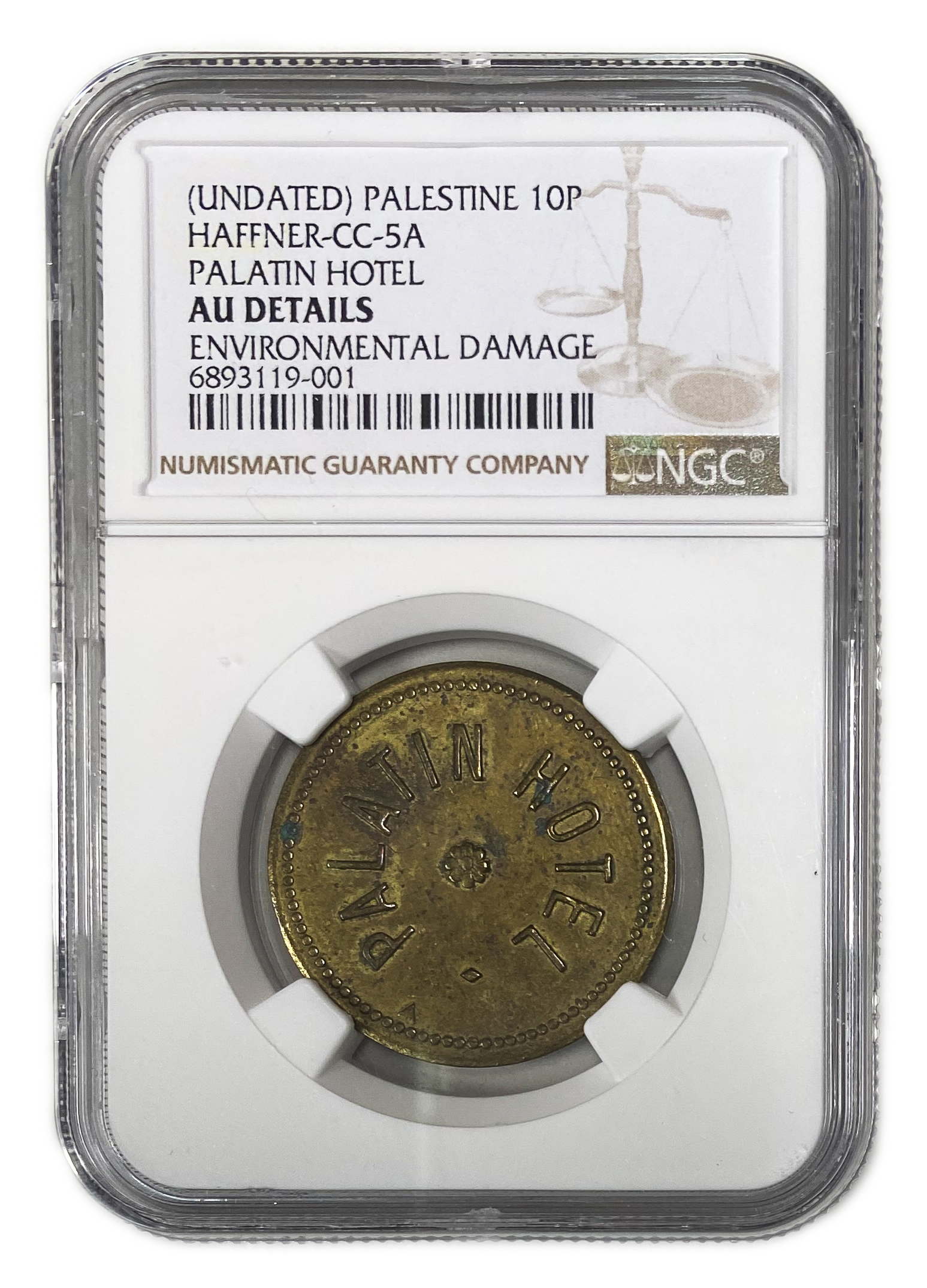 Palestine - 10 Piaster 1930' - Palatin Hotel - NGC AU DETAILS - 1 2