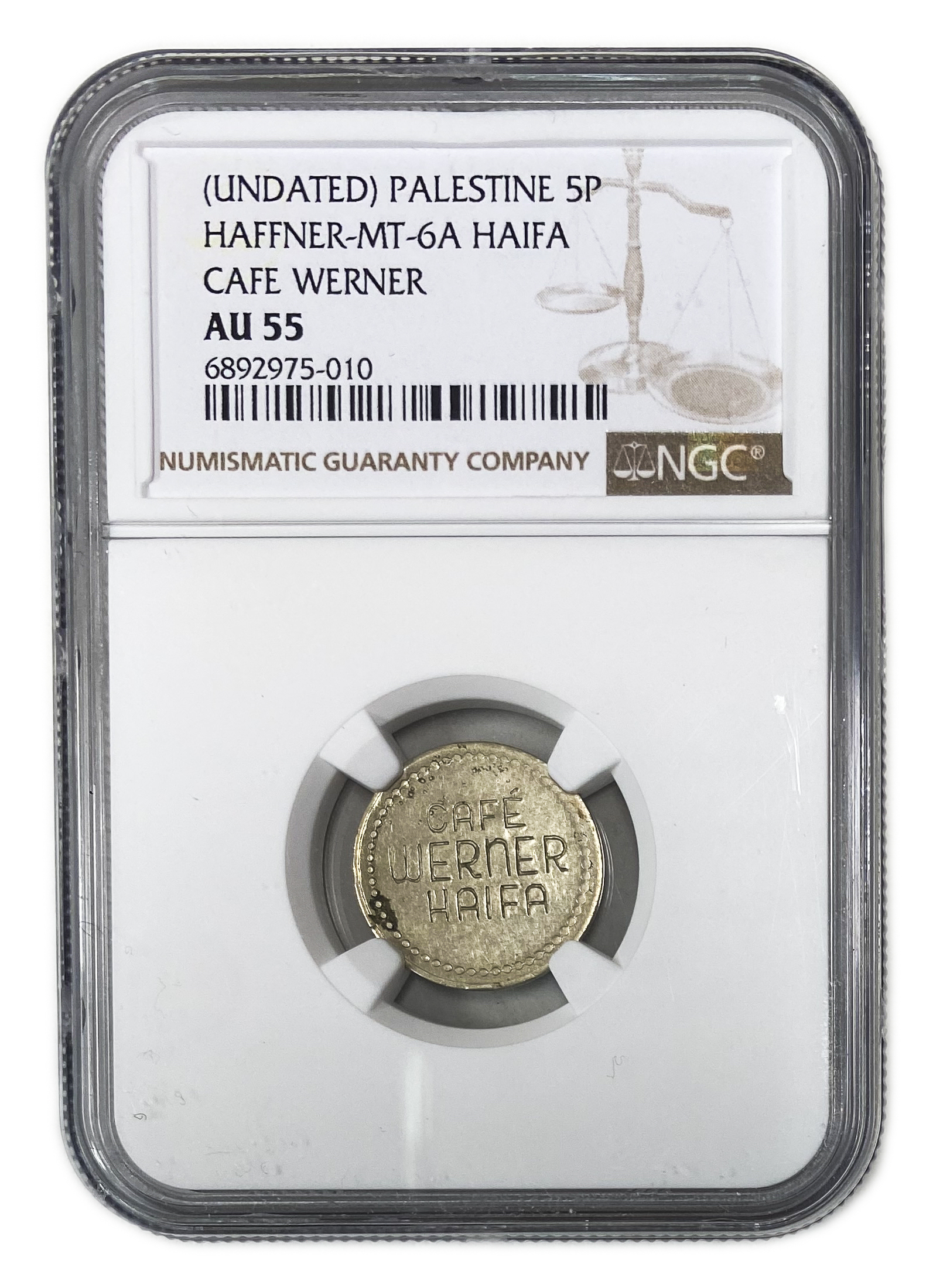 Palestine - Cafe werner token - 5 MIls 1930', bronze, copper-nickel - NGC AU 55 - Rare in this high grade - 1 2