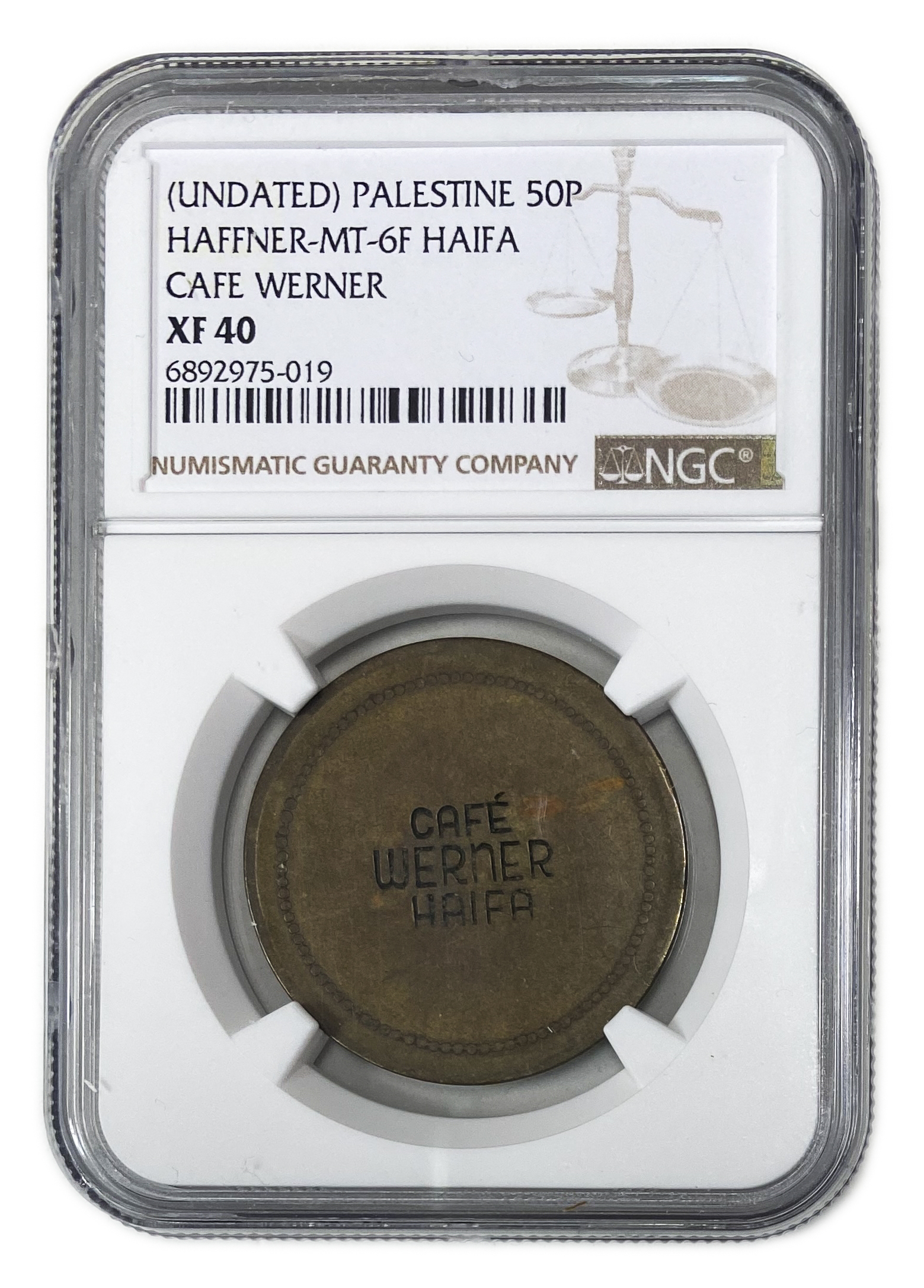 Palestine - Cafe werner token - 50 MIls 1930', bronze - NGC XF 40 - Rare - 1 2