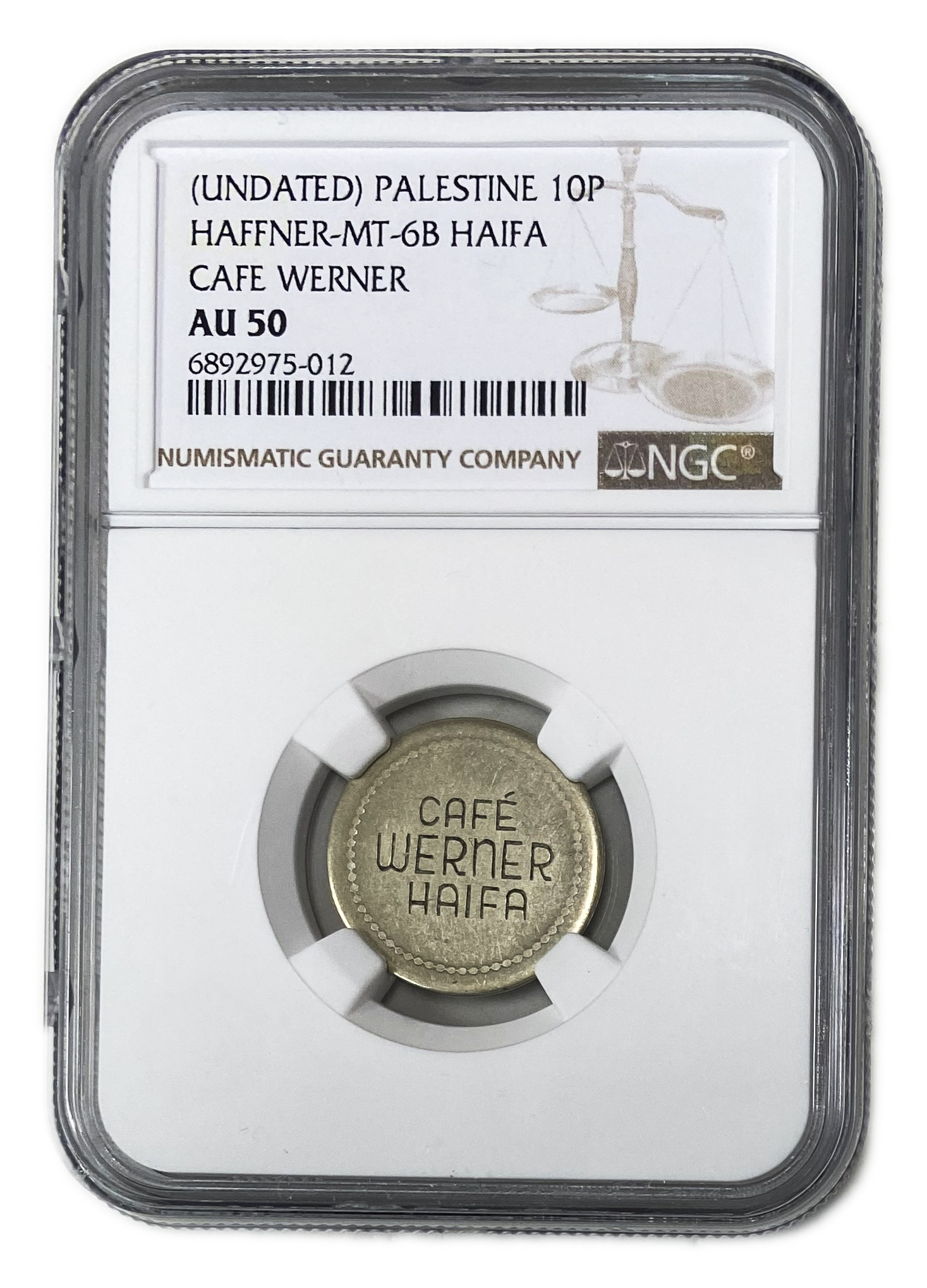 Palestine - Cafe werner token - 10 MIls 1930', bronze, copper-nickel - NGC AU 50 - 1 2