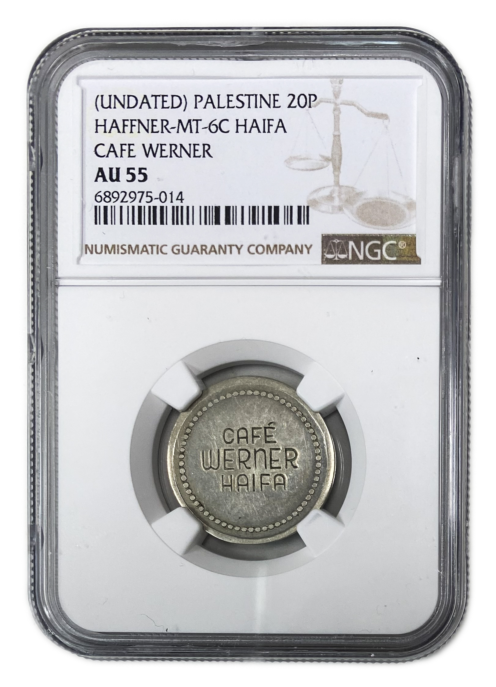Palestine - Cafe werner token - 20 MIls 1930', bronze, copper-nickel - NGC AU 55 - 1 2