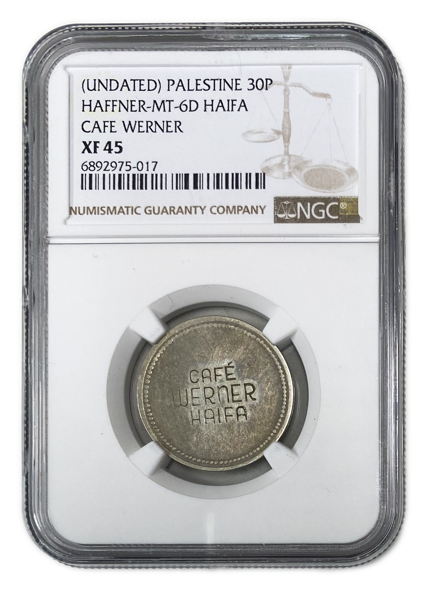 Palestine - Cafe werner token - 30 MIls 1930', bronze, copper-nickel - NGC XF 45 - Rare - 1 2