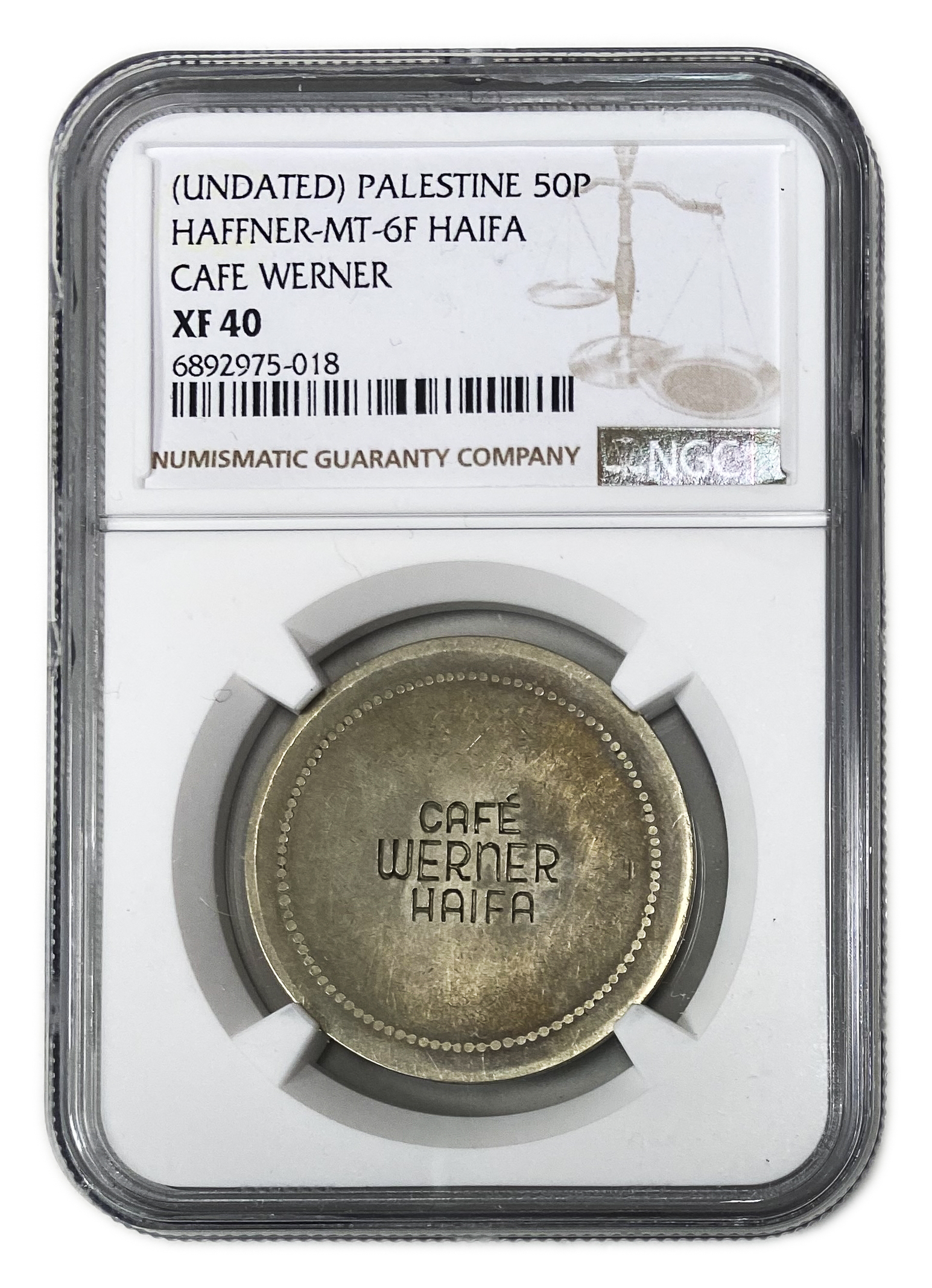 Palestine - Cafe werner token - 50 MIls 1930', bronze, copper-nickel - NGC XF 40 - Rare - 1 2