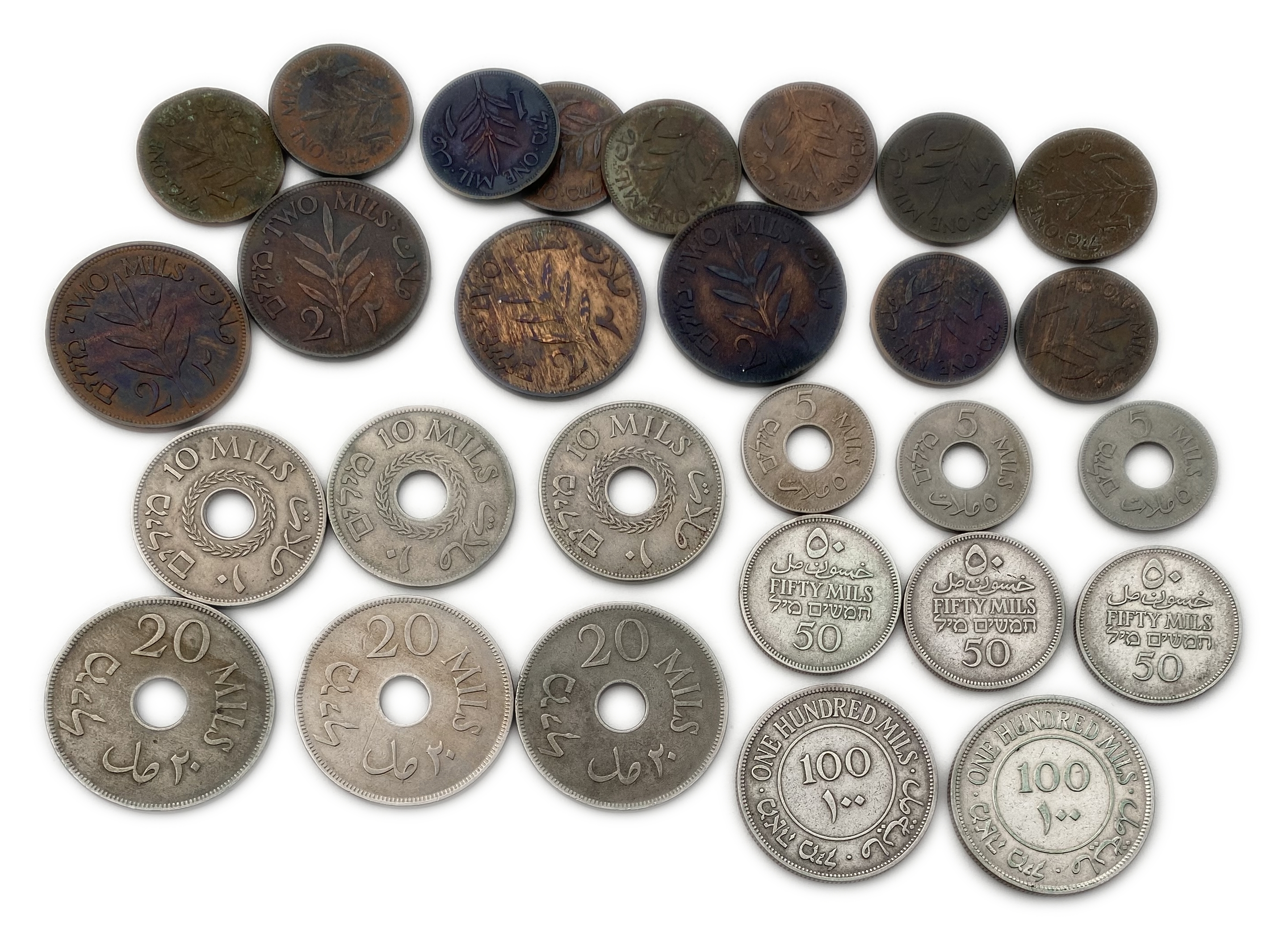 Palestine - Lot of 28 coins in values 1, 2, 5, 10, 20, 50 and 100 mils - From different years, conditions F-XF - 1 1