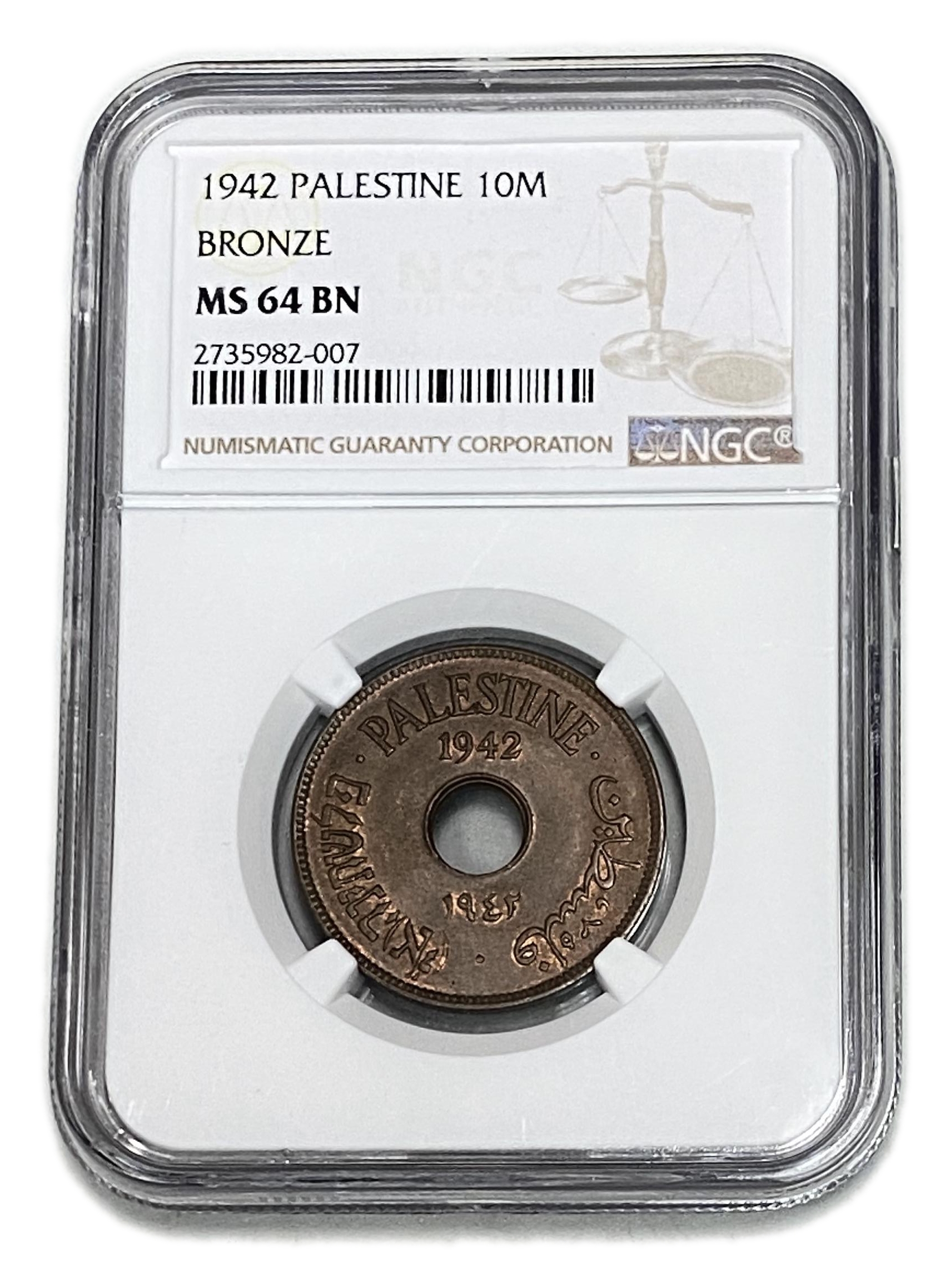 Palestine - 10 Mils 1942 Bronze - NGC MS 64 BN - 1 2