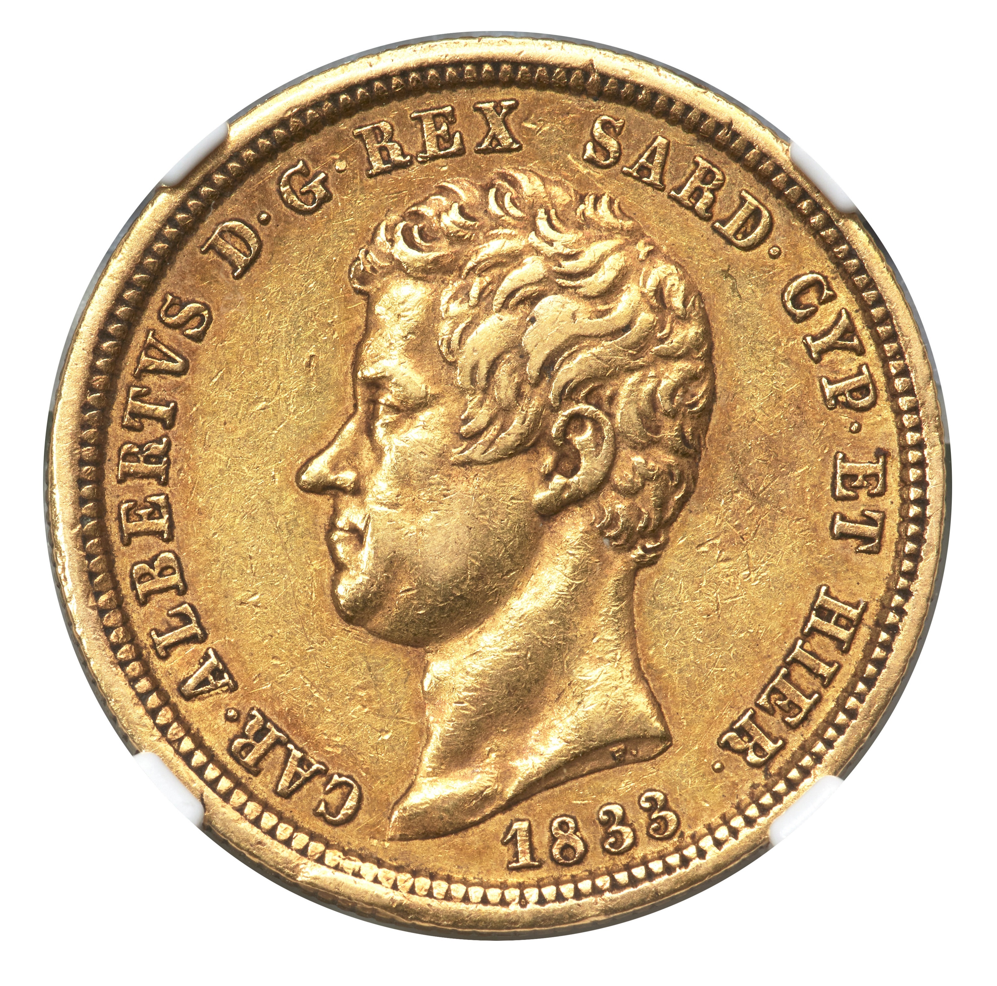 Italy - 50 Lire 1833, Anchor - Sardinia - NGC XF 45 - Mintage of Only 92 Units, Extremely Rare - Gold 900, 16.12g, 27mm - 1 0