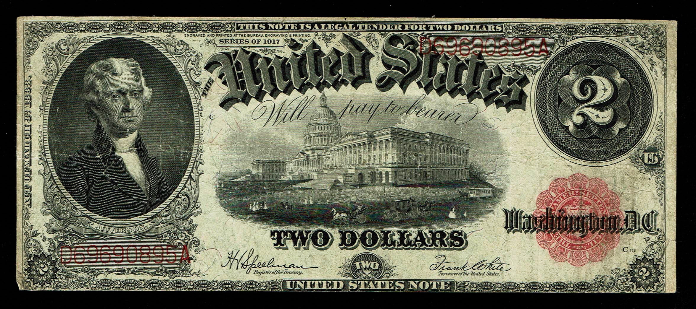 USA - 2 Dollars 1917, Red Seal - VF - 1 0