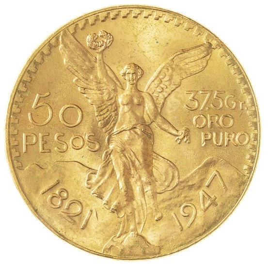 Mexico - 50 Pesos 1947 - Centenario - 900 Gold, 41.6 Grams (Net 37.5g), Diameter 37mm - 1 0