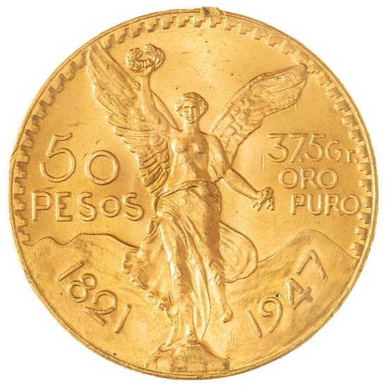 Mexico - 50 Pesos 1947 - Centenario - 900 Gold, 41.6 Grams (Net 37.5g), Diameter 37mm - 1 0