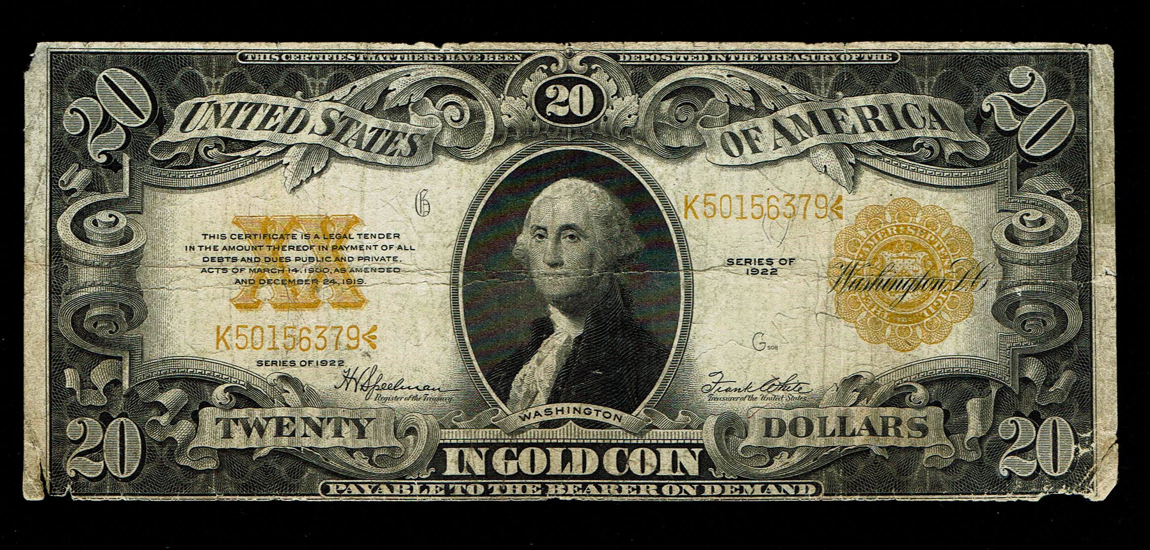 USA - 20 Dollars 1922, Gold Seal - F-VF - 1 0