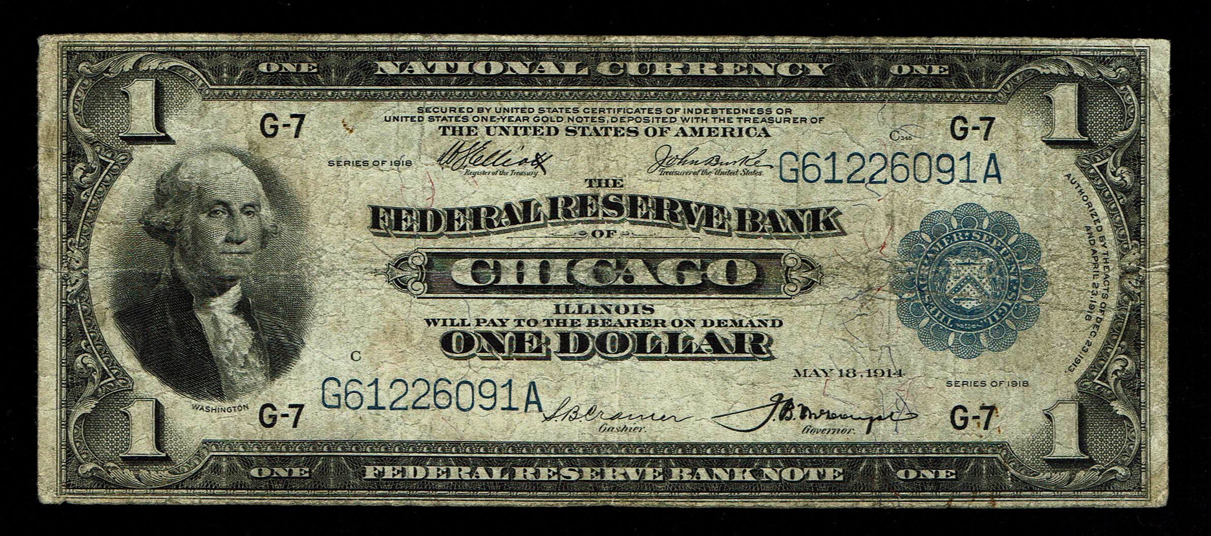 USA - 1 Dollar 1918, Blue Seal - F-VF - 1 0