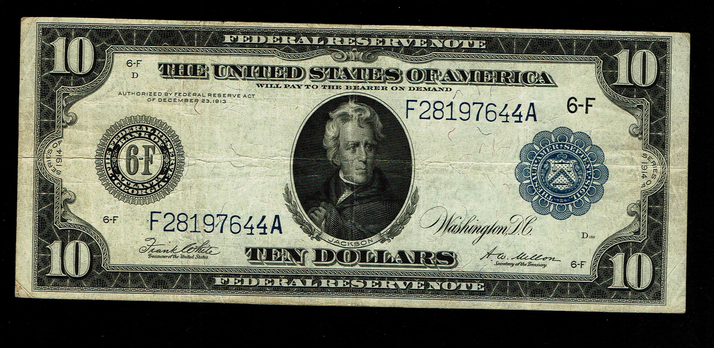USA - 10 Dollars 1914, Blue Seal - VF - 1 0