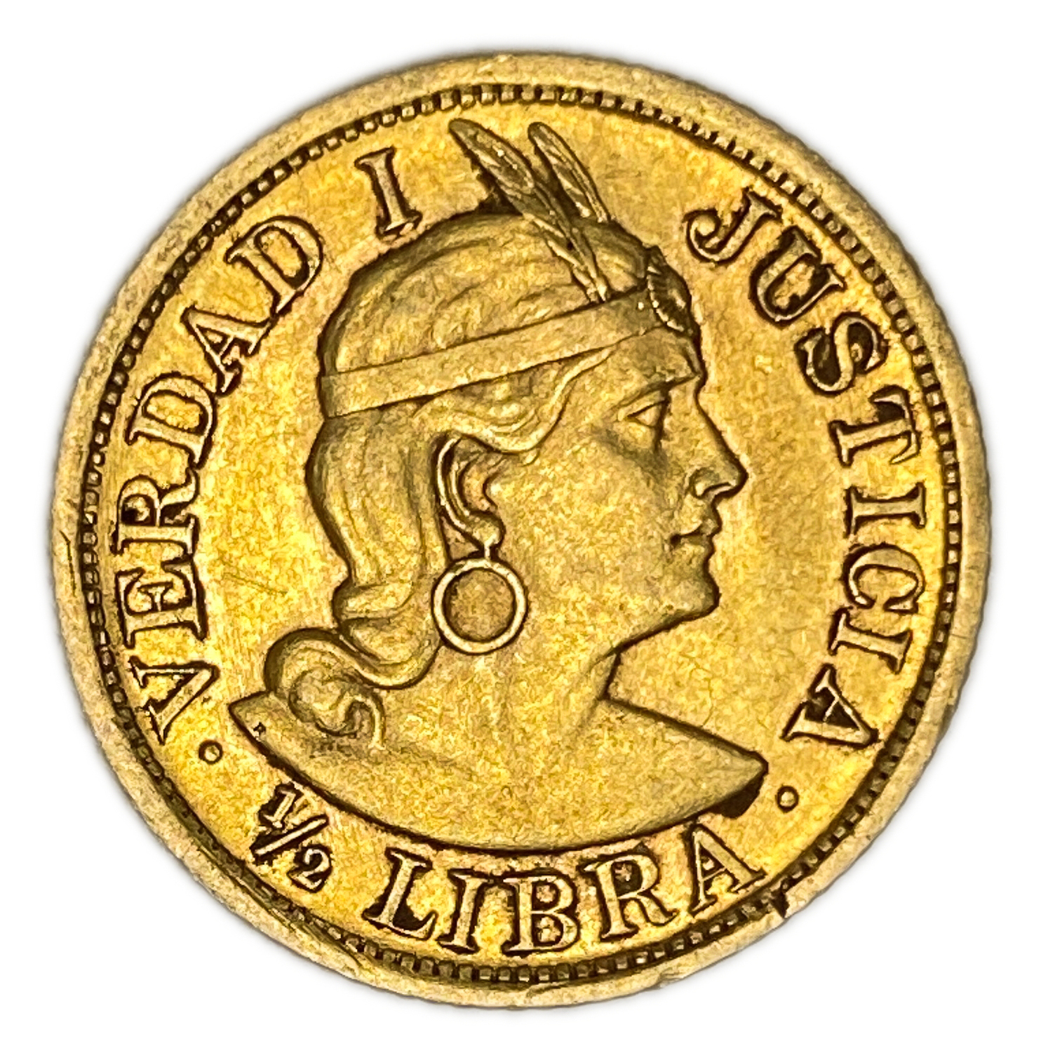 Peru - 1/2 Libra 1908 - AU - Liberty Head - Gold 917, 3.99g, 19mm - 1 1