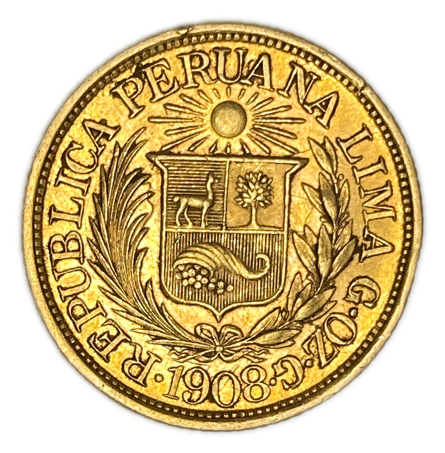 Peru - 1/2 Libra 1908 - AU - Liberty Head - Gold 917, 3.99g, 19mm - 1 0