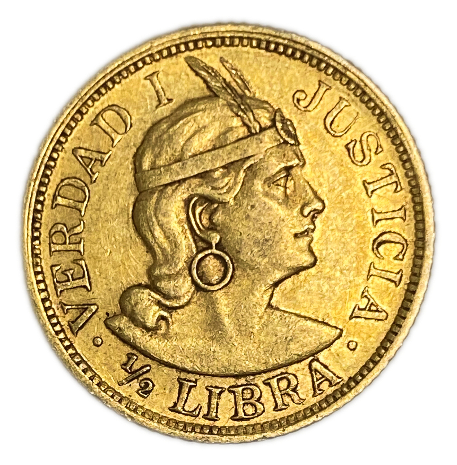 Peru - 1/2 Libra 1907 - AU - Liberty Head - Gold 917, 3.99g, 19mm - 1 1