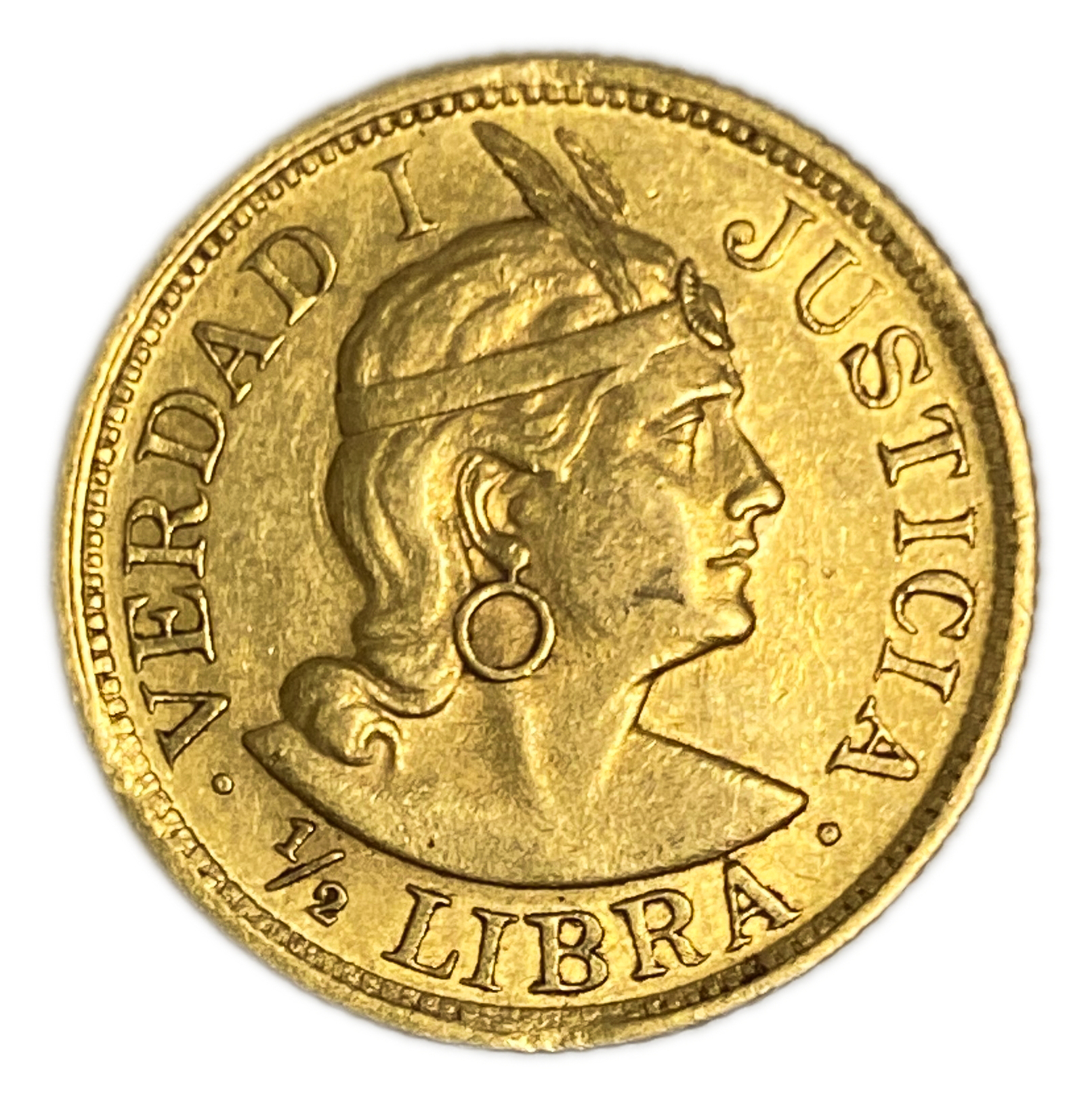 Peru - 1/2 Libra 1907 - AU - Liberty Head - Gold 917, 3.99g, 19mm - 1 1