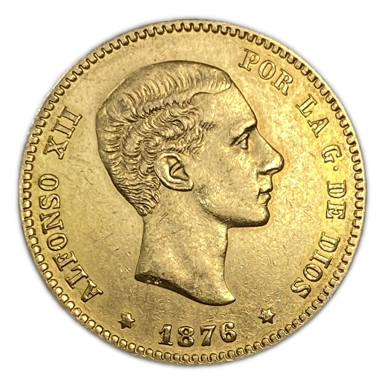 Spain - 25 Pesetas 1876 - Alfonso XII 2nd portrait - Gold 900, 8.06g, 24mm - 1 0