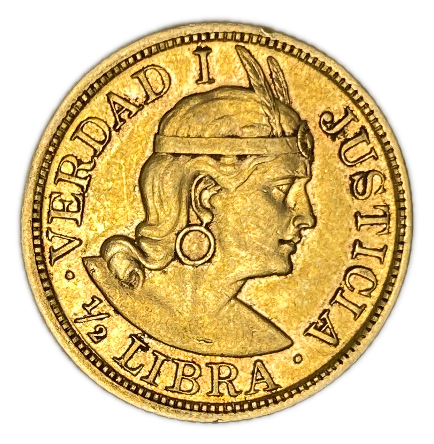 Peru - 1/2 Libra 1908 - AU - Liberty Head - Gold 917, 3.99g, 19mm - 1 1