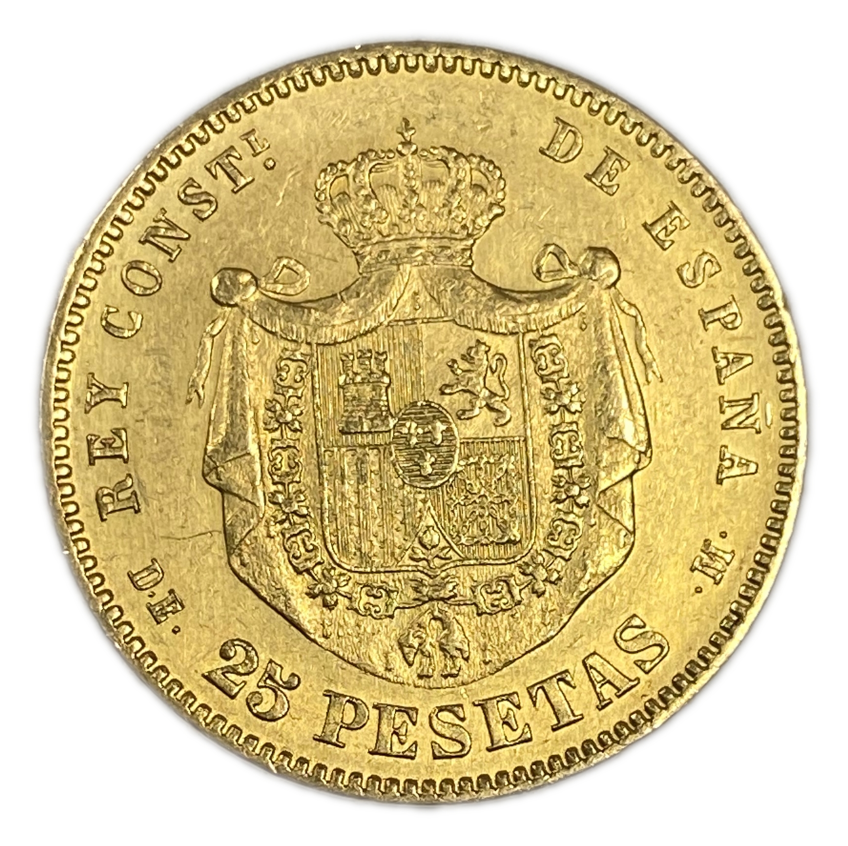 Spain - 25 Pesetas 1878 - Alfonso XII 2nd portrait - Gold 900, 8.06g, 24mm - 1 1