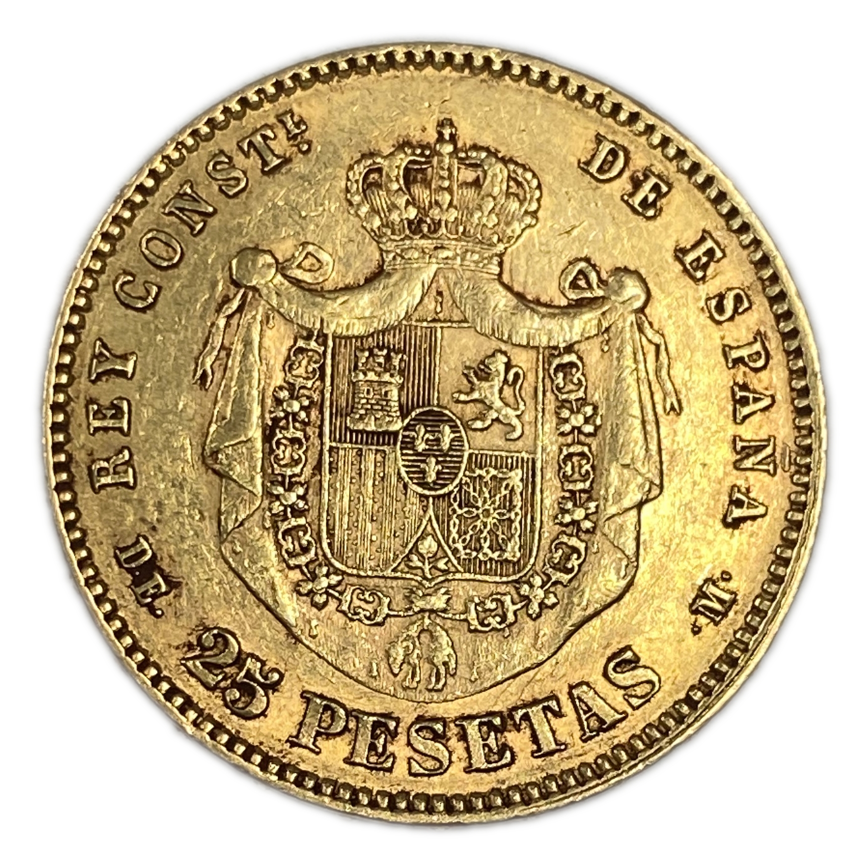 Spain - 25 Pesetas 1877 - Alfonso XII 2nd portrait - Gold 900, 8.06g, 24mm - 1 1