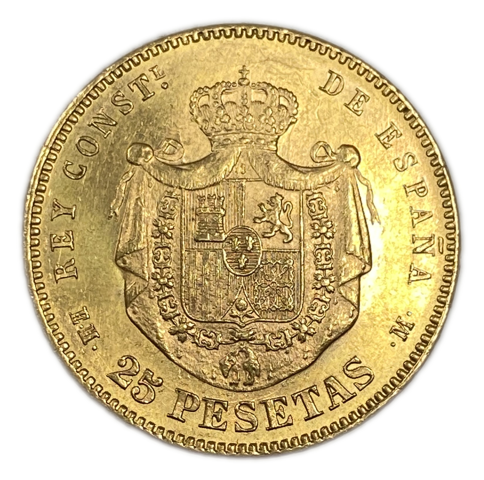 Spain - 25 Pesetas 1878 - Alfonso XII 2nd portrait - Gold 900, 8.06g, 24mm - 1 1