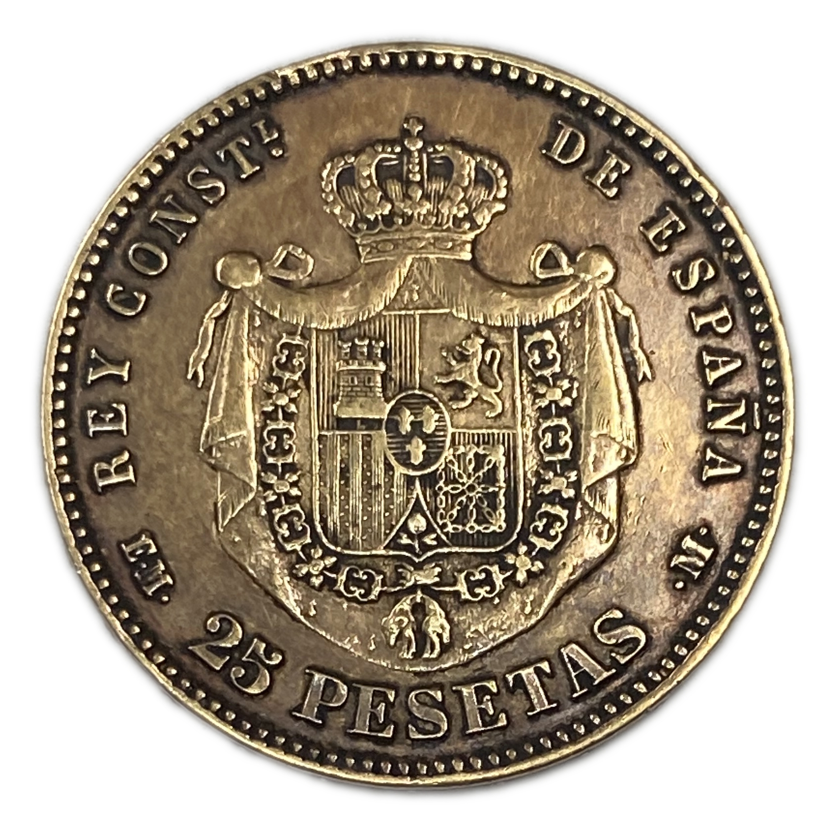 Spain - 25 Pesetas 1879 - Alfonso XII 2nd portrait - Gold 900, 8.06g, 24mm - 1 1